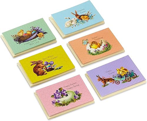 Miniatura 3 de Hallmark Surtido de tarjetas de Pascua vintage, pollitos y conejitos (24 tarjetas con sobres)