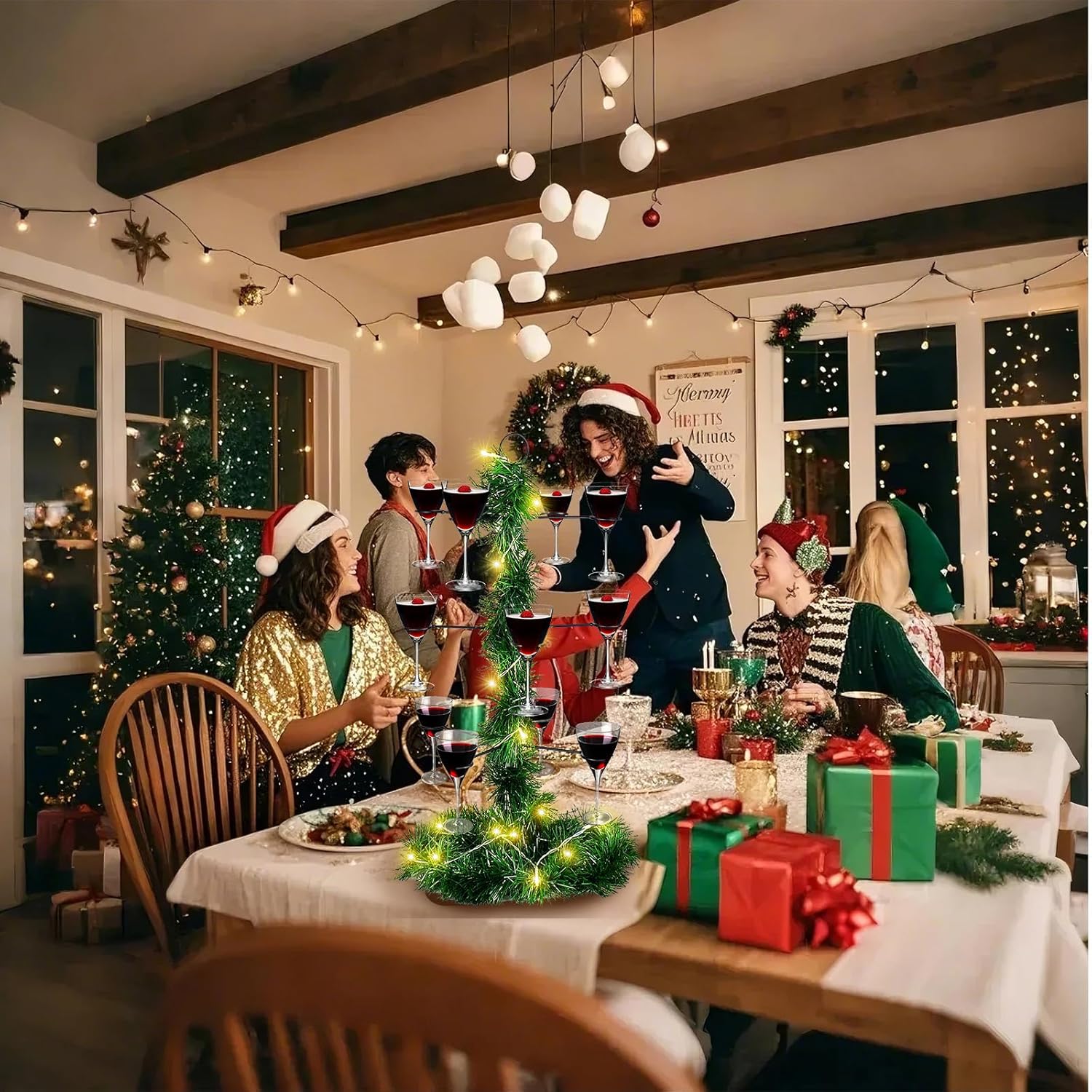 Cocktail Tree Stand, Graduation Tree Drink Holder, 3 Tier - 12 Holders for Champagne, Martini, Margarita Cups Holder, Perfect for Bridal Showers, Birthday, Housewarmings, and Bachelorette Parties