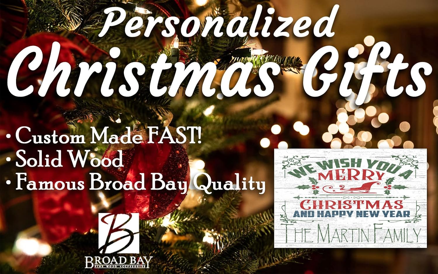 Merry Christmas Sign CUSTOM Wooden Vintage Style Wall Art Farmhouse Decoration Gift Idea