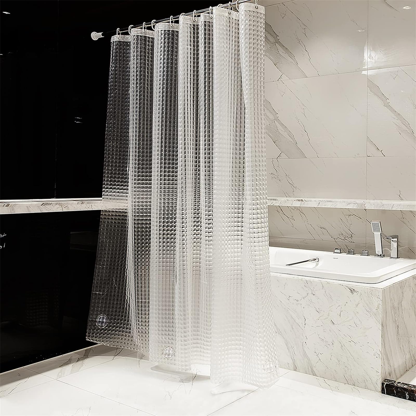 Generisch Rideau de douche long à séchage rapide - Motif effet 3D - En plastique transparent épais - Imperméable - Pour salle de bain - Décoration d'intérieur