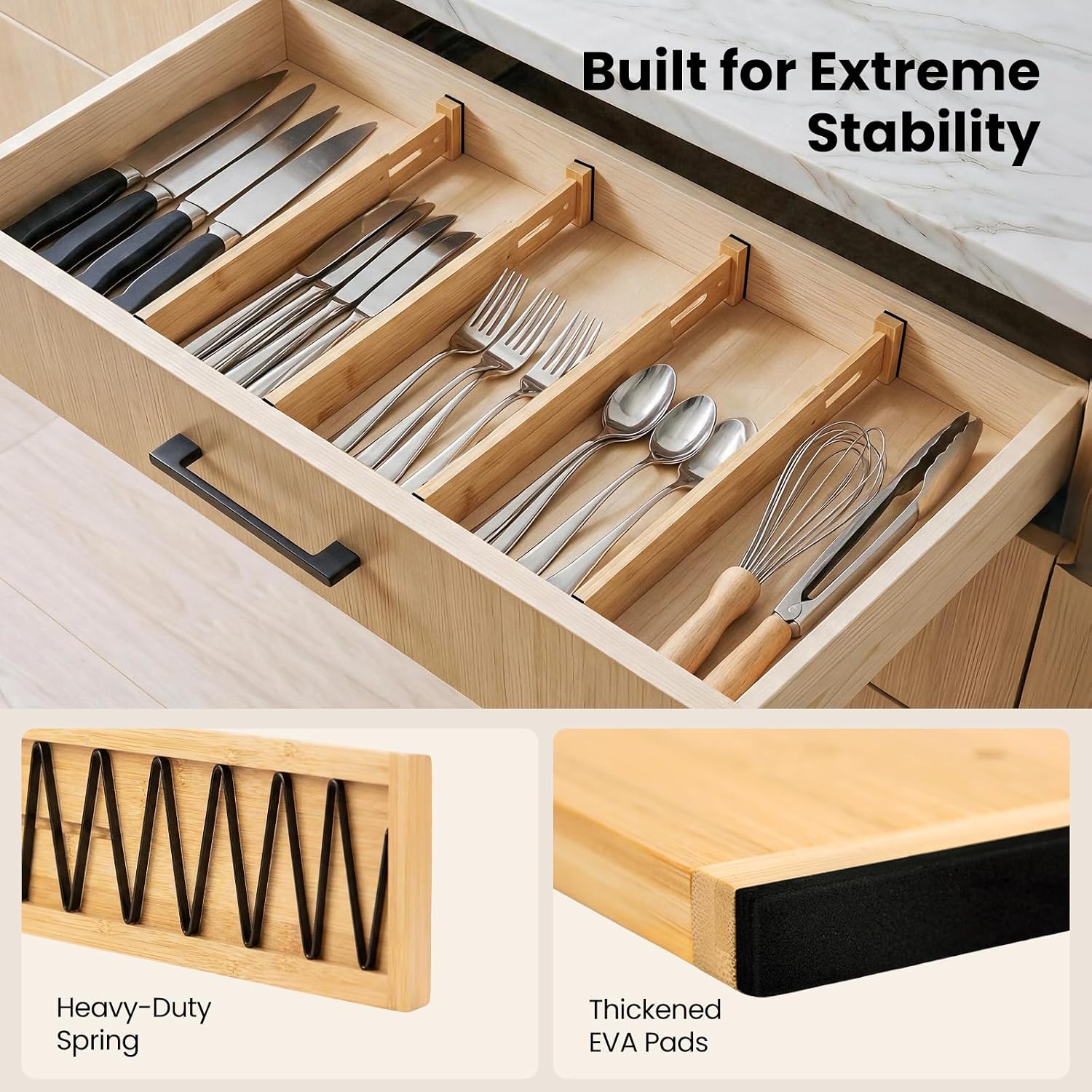 4 Pack 4" Deep Bamboo Drawer Dividers, 12-17" Expandable Kitchen Organizers