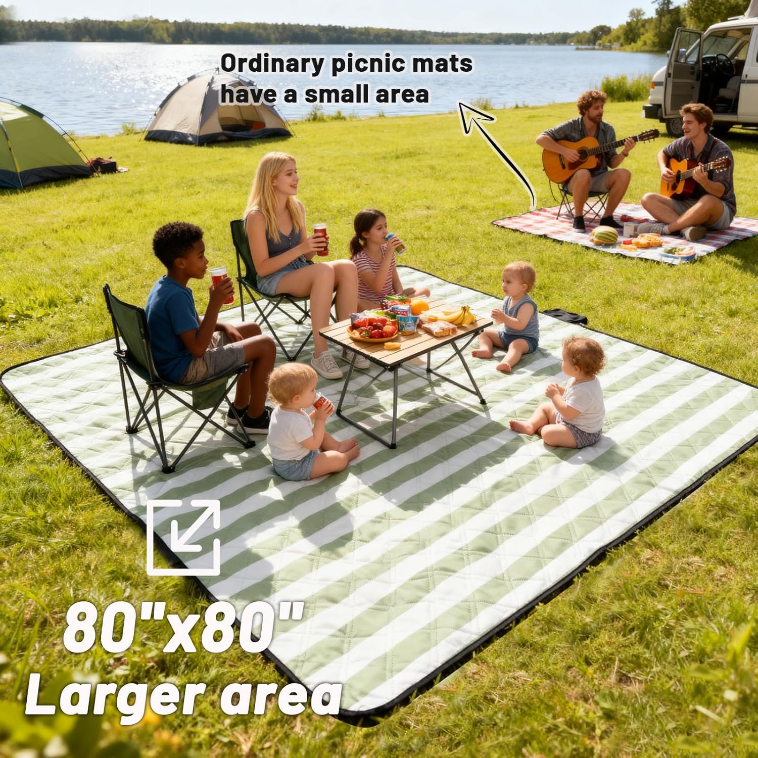Extra Large Picnic Blanket 80"x80" – Waterproof Sandproof Outdoor Blanket for Beach, Park, Grass, Lawn, Camping, Wedding Registry, Foldable & Portable Mat for Family Picnics and Travel