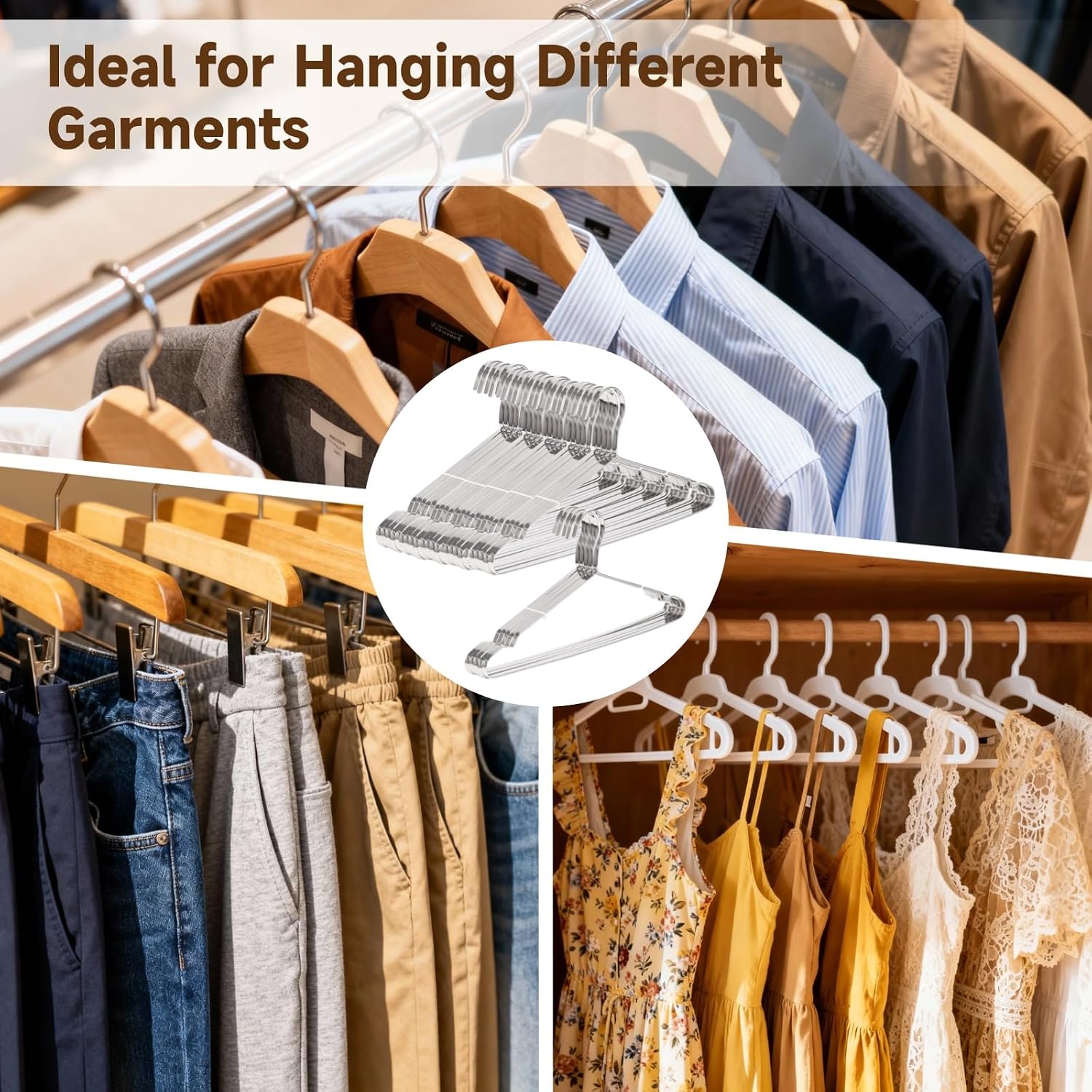 30 Pcs Stainless Steel Hangers, 0.31" Ultra-Wide Heavy Duty Clothes Hangers, 16.5" Solid Metal Hanging Racks, Non-Skid Closet Organizers for Shirts, Dresses, Coats, Pants, Jackets