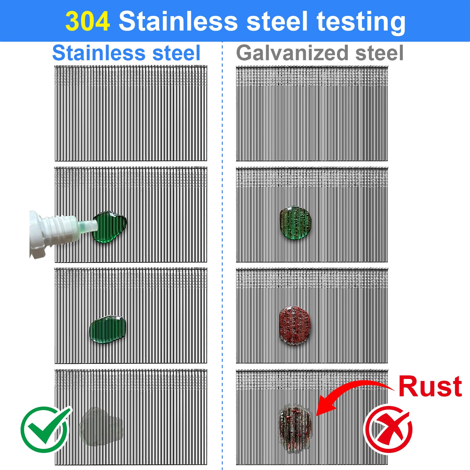 Clavos de acero inoxidable 304 de calibre 18, clavos de pistola de clavos de calibre 18 GA, varios y pequeños clavos de acabado para clavadora neumática y eléctrica (5/8 pulgadas + 1 pulgada +