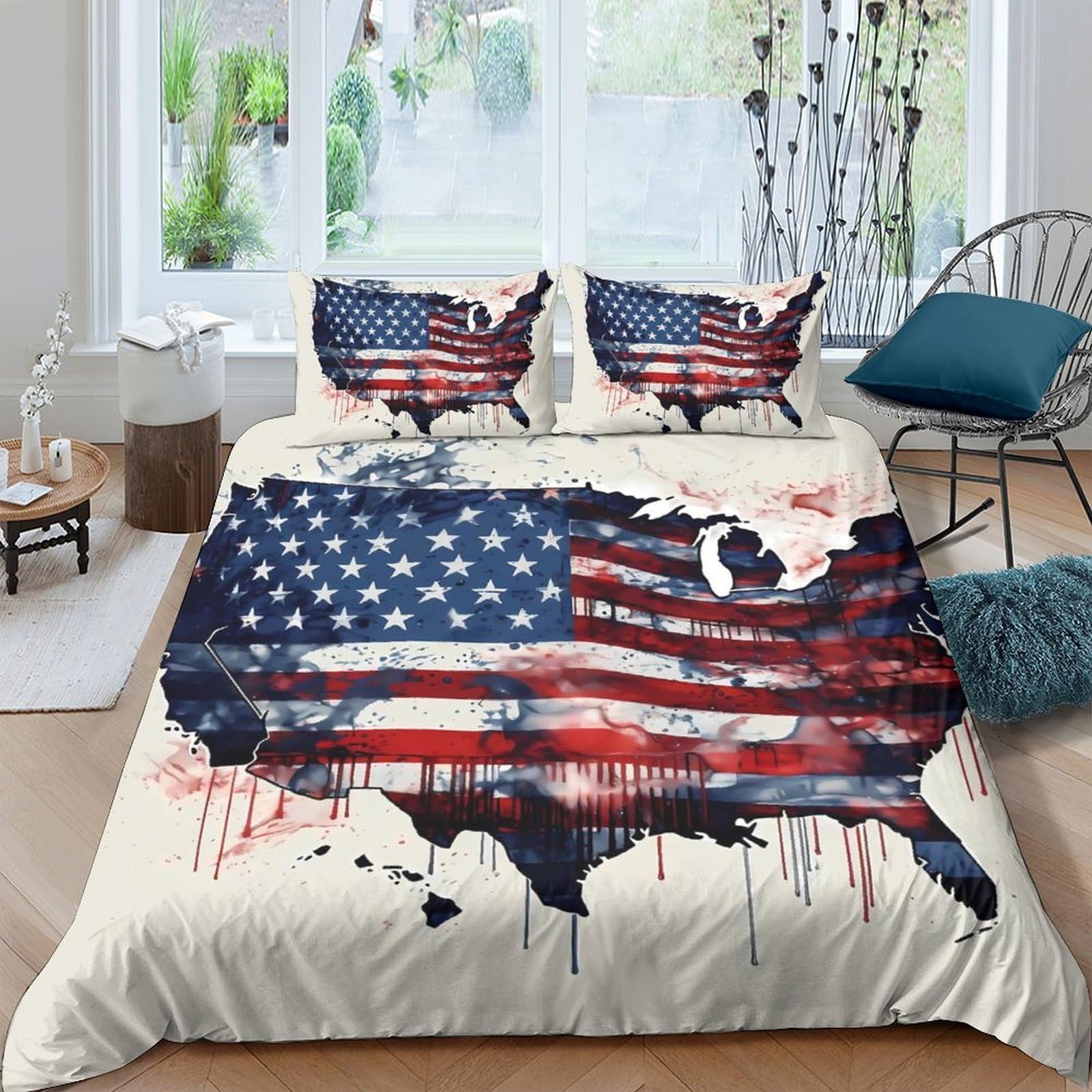 Ctjqhvkz Style-7 3D Printed American Flag Map Fitted Sheet Microfiber Soft Breathable Usa Bed Cover For Bedroom Dorm Home Decor Single（135X200cm）
