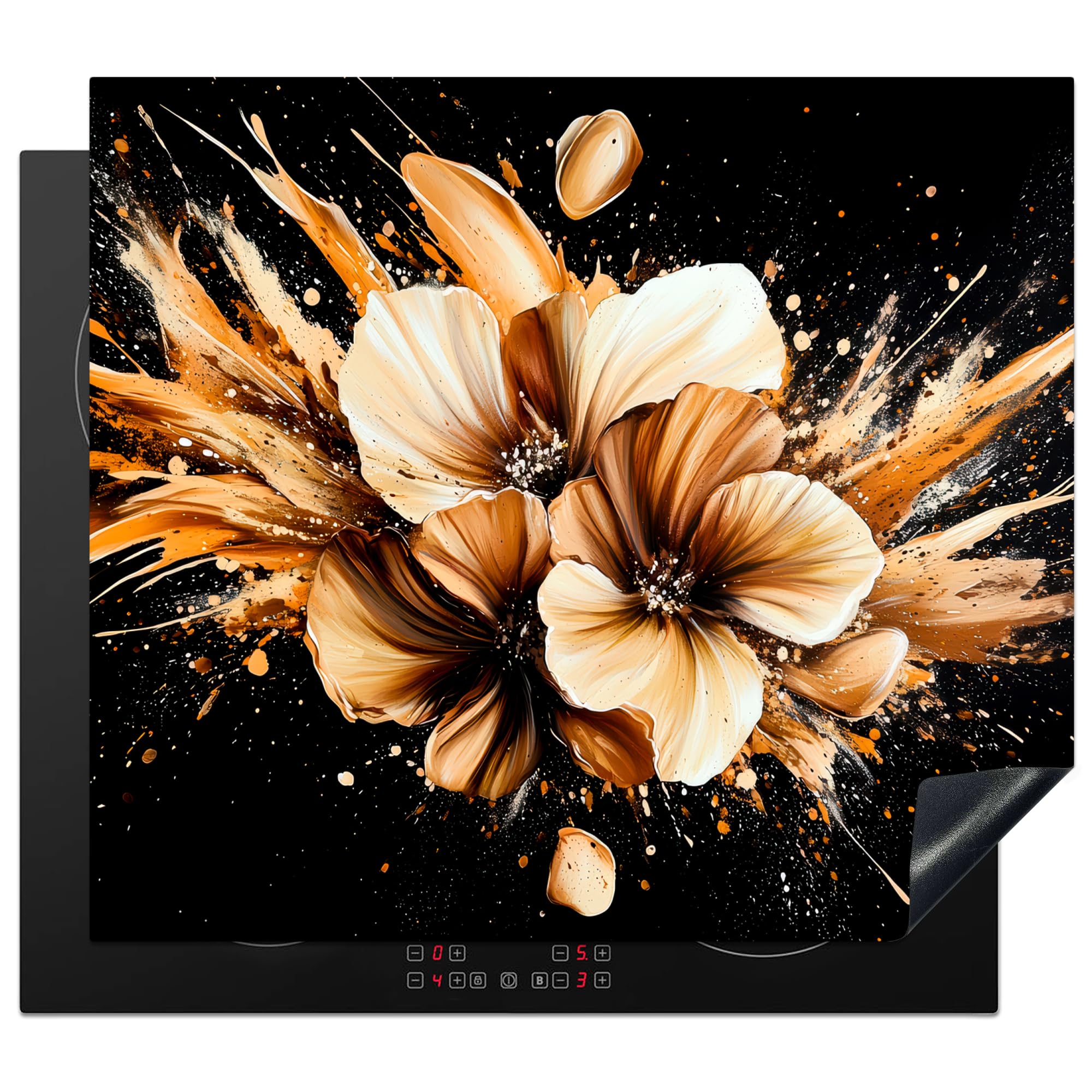 KitchenYeah© Induction Hob Protector Mat 20.5"x23.2" / 59x52 cm Stove Cap Top Cover Kitchen Cooker Covers for Electric Hobs Vinyl Flowers - Gold - Graffiti - Black - Abstract