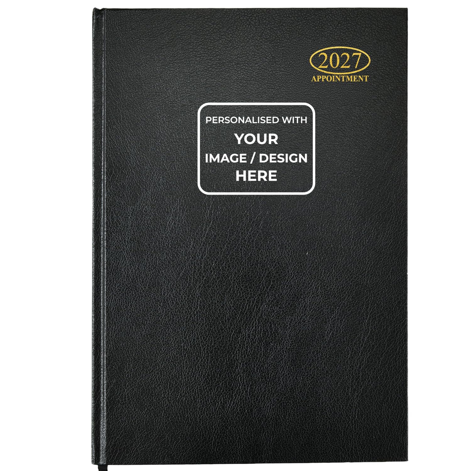 Personalised 2027 Diary Day a Page – Custom Text or Logo, Hardback Appointment Diary & Daily Planner, Book for Office, Business, Work, School & Home, Black, A5 with Logo