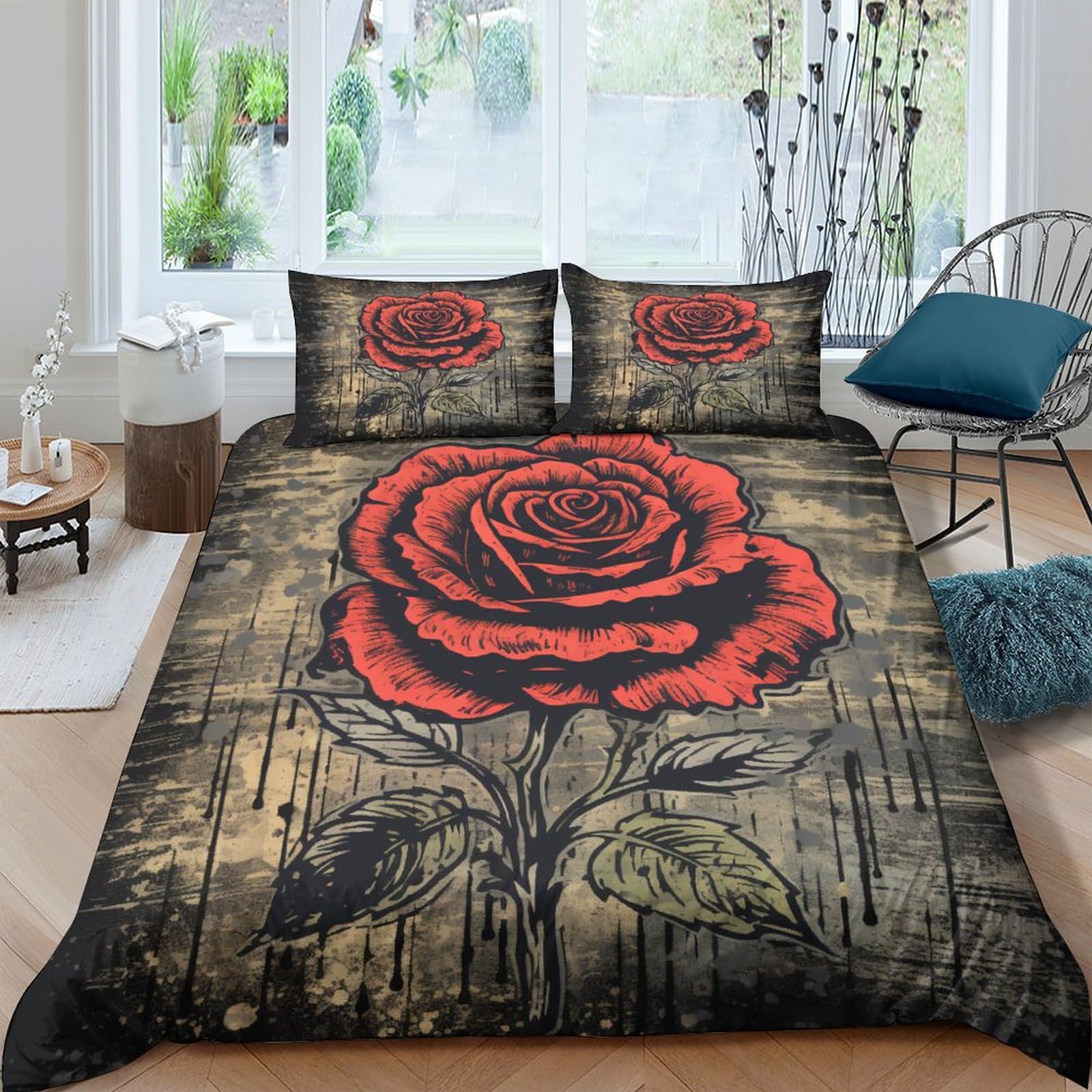 Housse de couette anti-plis roses anciennes parure de lit grand lit fermeture éclair