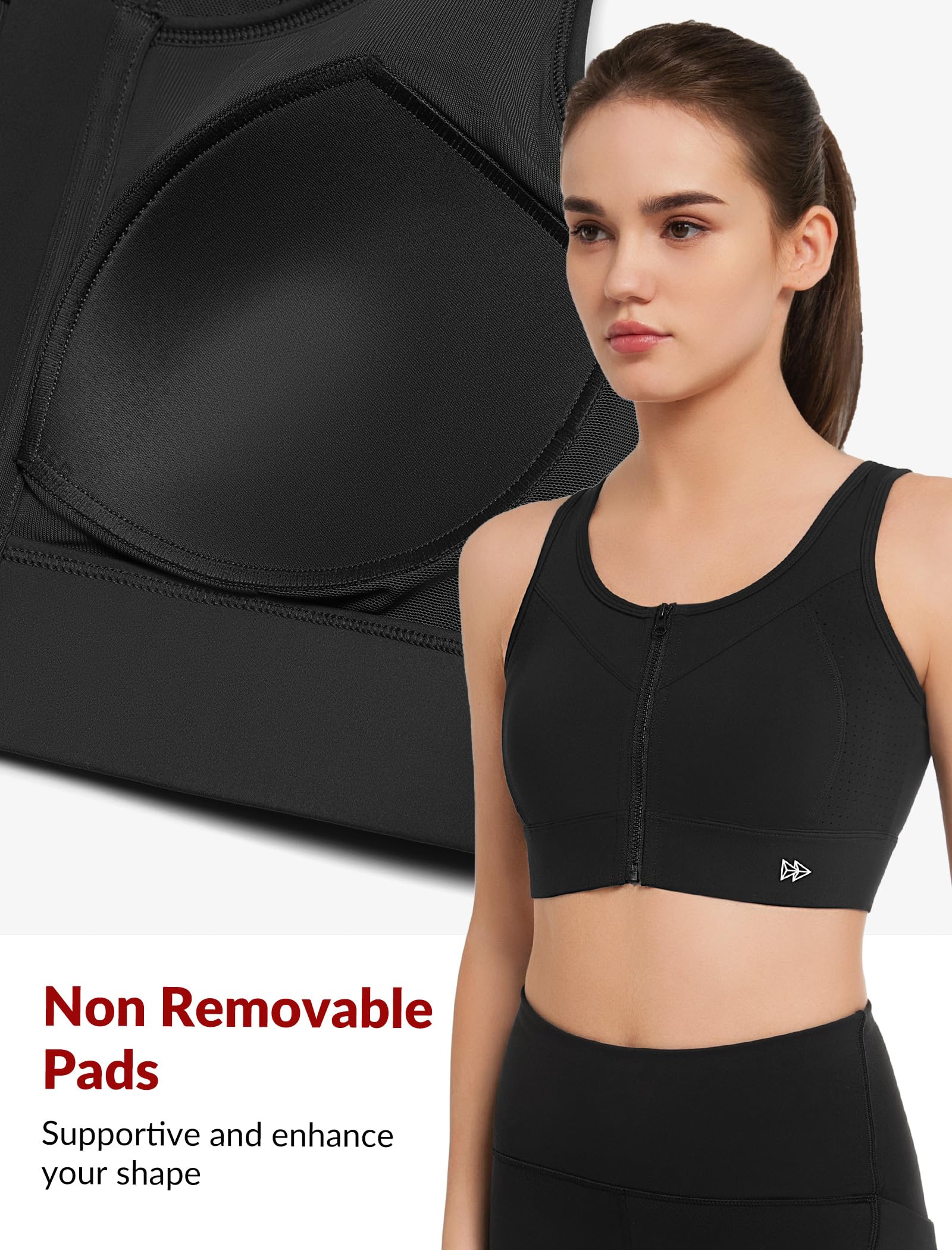 Yvette Sujetadores deportivos con cremallera frontal para mujer, de alto apoyo, busto grande, malla de espalda cruzada, brasier deportivo de alto impacto, para correr y entrenar