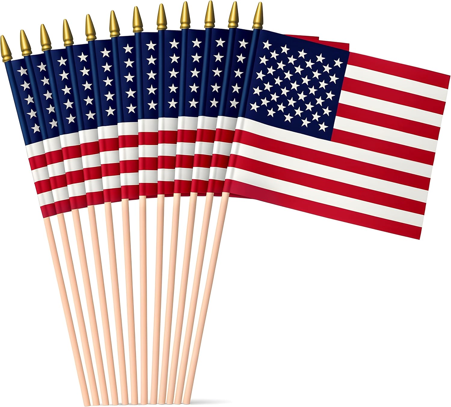 Super Tough Small American Stick Flags 1’x1.5’ | Cotton Outdoor Flag on 2.5’ Wooden Stick | Mini Flags Patriotic Decor for Various Holiday Parties and National Flag Day | 25 Pack