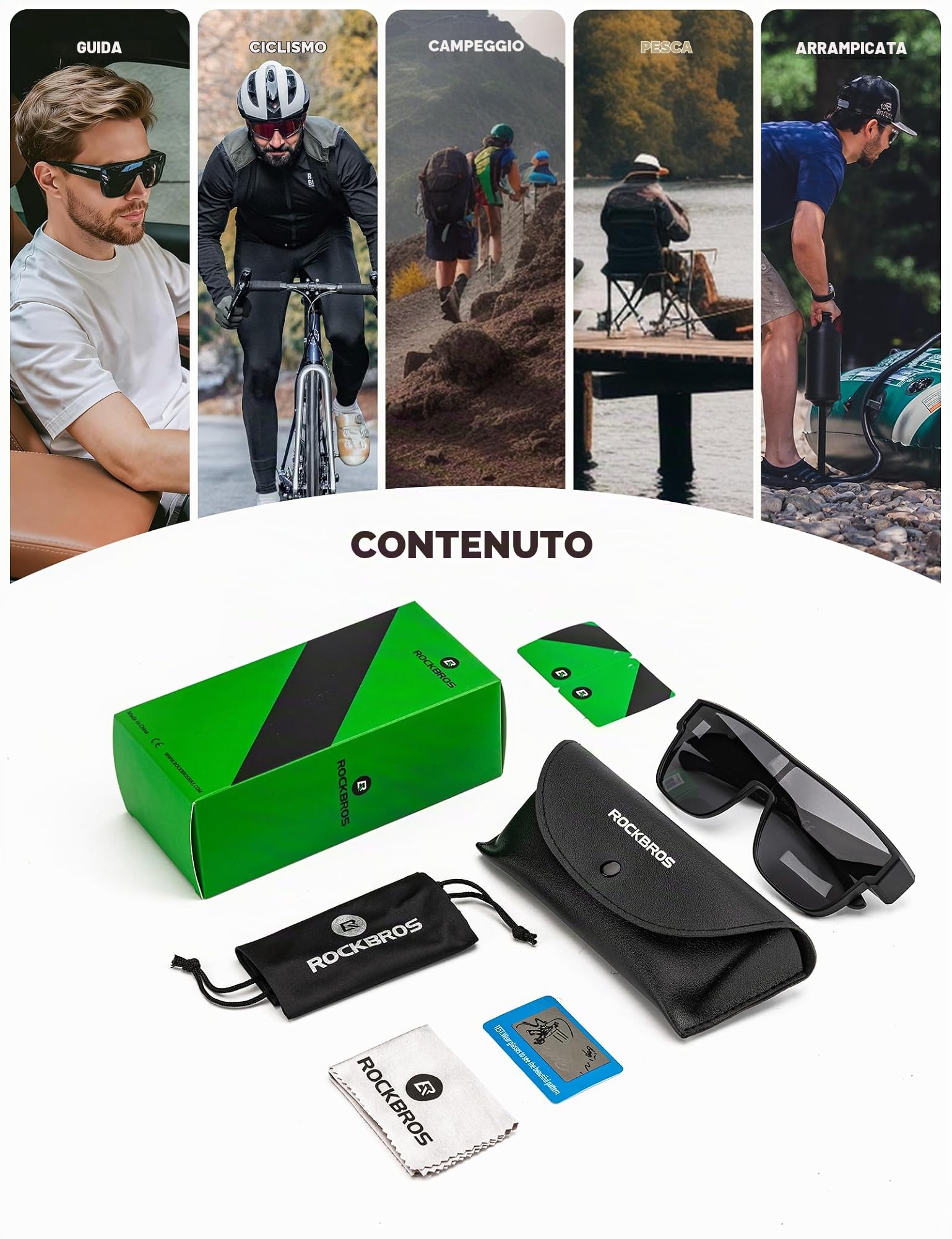 ROCKBROS Sovraocchiali da Sole Polarizzati Protezione UV400 Donna Uomo | Occhiali da Sole Sovrapponibili, Occhiali Sportivi Antiriflesso per Ciclismo Bici MTB Corsa Pesca