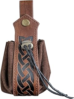 Medieval Faux Leather Pouch,Viking Drawstring Pouch,Vintage Renaissance Coin Purse,Dice Bag for LARP Halloween Ren Faire (Brown)