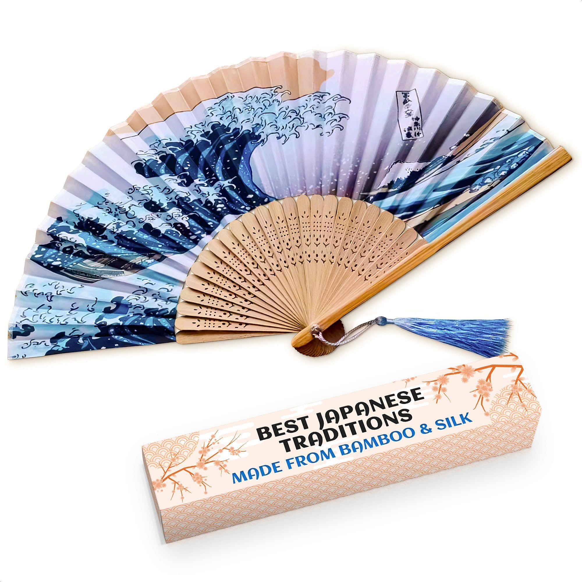 Amazon.com: Silk Japanese Fan - Bamboo Handheld Folding Fan for 