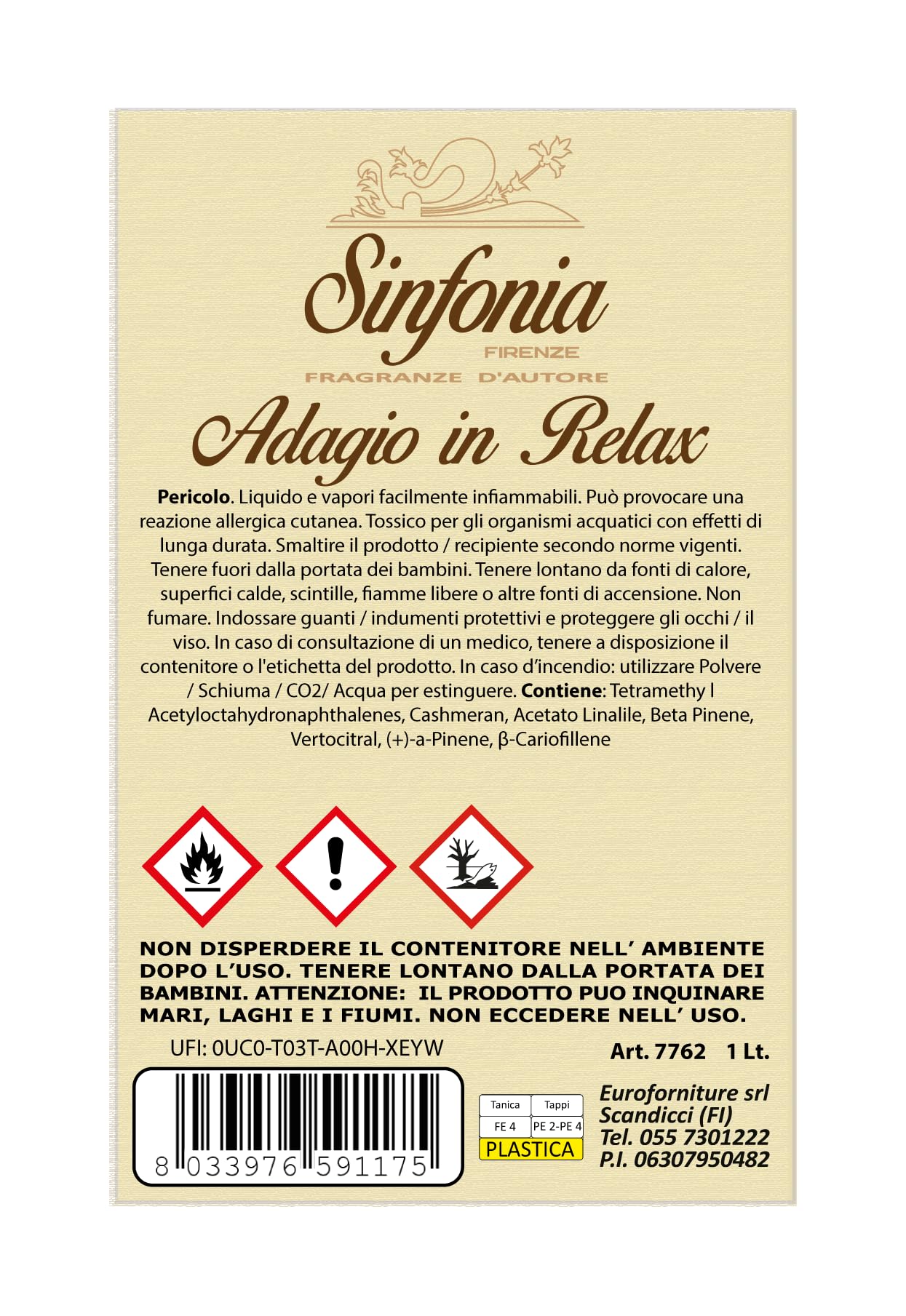 Generico SINFONIA - Profumi D'Ambiente Ricarica (1Lt, Adagio in Relax)