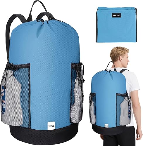 Vista 25 de BALEINE Mochila Bolsa de Lavandería de 120L, Tela Oxford 900D Bolsas Grandes de Lavandería de Viaje con Correas para el Hombro y 2 Bolsillos de Negro