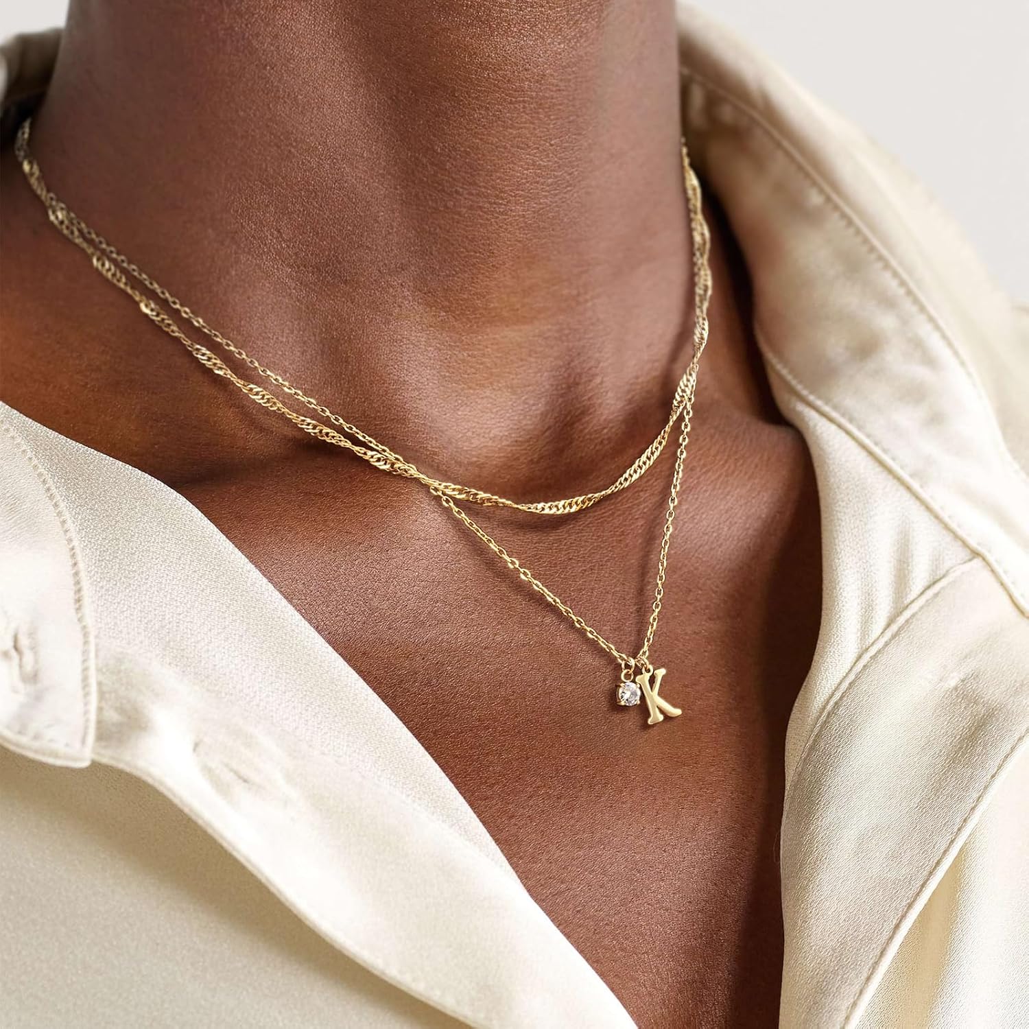 Initial Necklaces for Women Girls Dainty Gold Letter Necklace Stack Non Tarnish 14K Layered Necklaces Simple Chain CZ Diamond Pendant Necklaces Stacked A-Z Name Personalized Trendy Jewelry Gift - Image 4