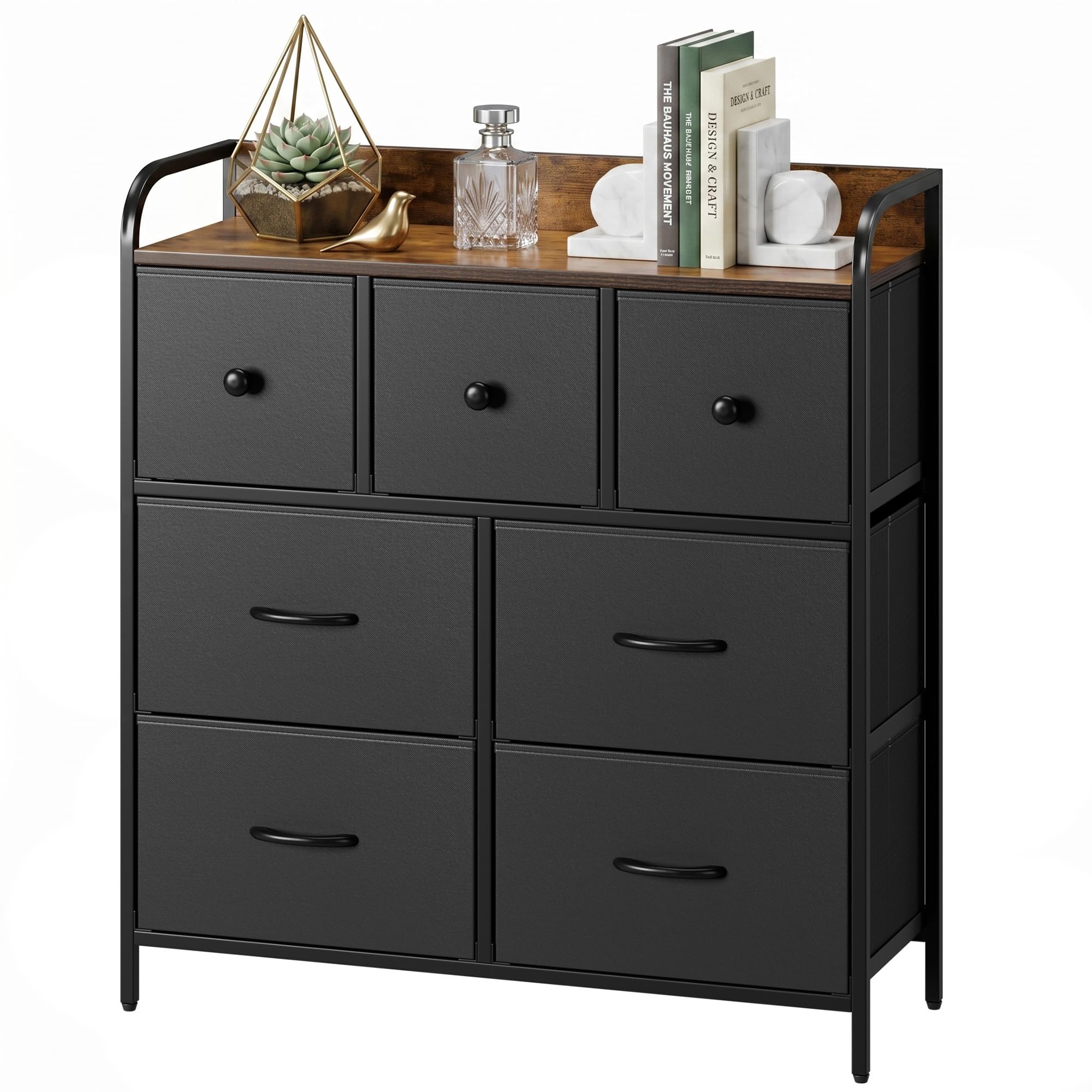 Nicehill Chest of Drawers with 7 Drawers, Wood Top and Sturdy Storage Frame, Chest of Drawers for Bedroom Storage, Kids room, Living room, Closet, Black