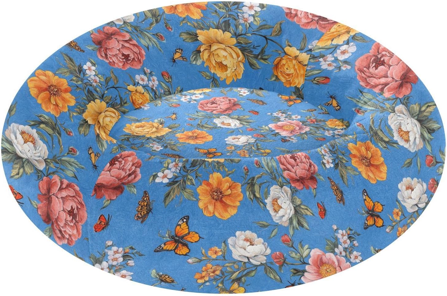 Pet Dog Beds Calming Anti Anxiety Fluffy Calming Bed for Extra Small Size Pets Sleeping XS Autumn Flowers Peonies Butterflies Blue