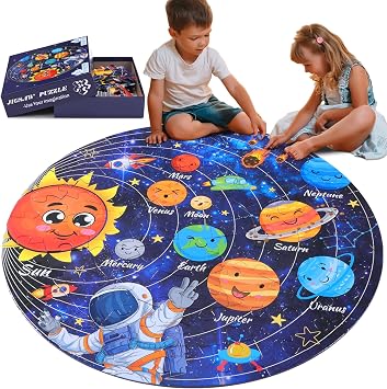 Civaner 70 Pieces Floor Puzzles Round Large Puzzles for Kids Ages 3-5 5-8 Jumbo Jigsaw Puzzle Educational Gifts for Toddlers Girls Boys Baby Shower Holiday BirthdaySolar System