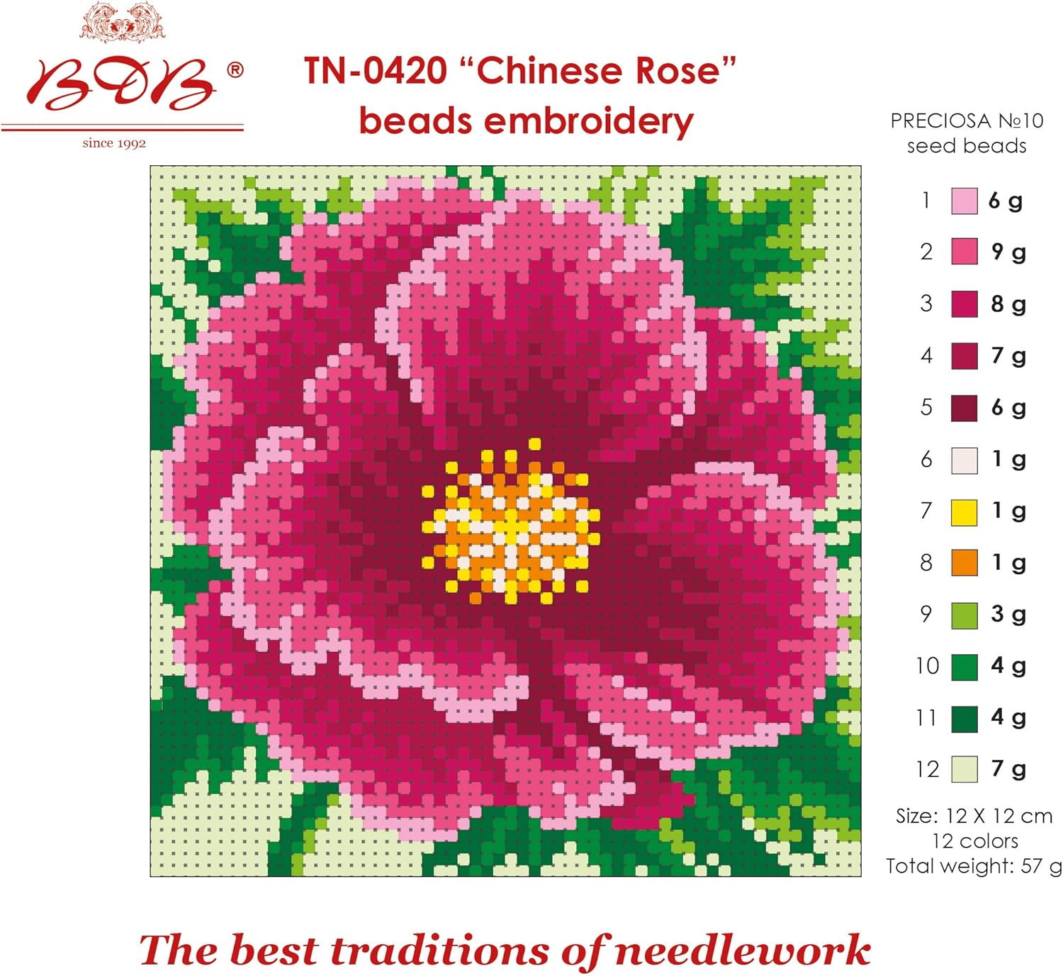 "Chinese Rose"; Bead Embroidery kit; Contemporary Embroidery; 100% Glass Seed Beads Preciosa; Needlepoint; Handcraft; Tapestry kit; Needle Arts; Decor