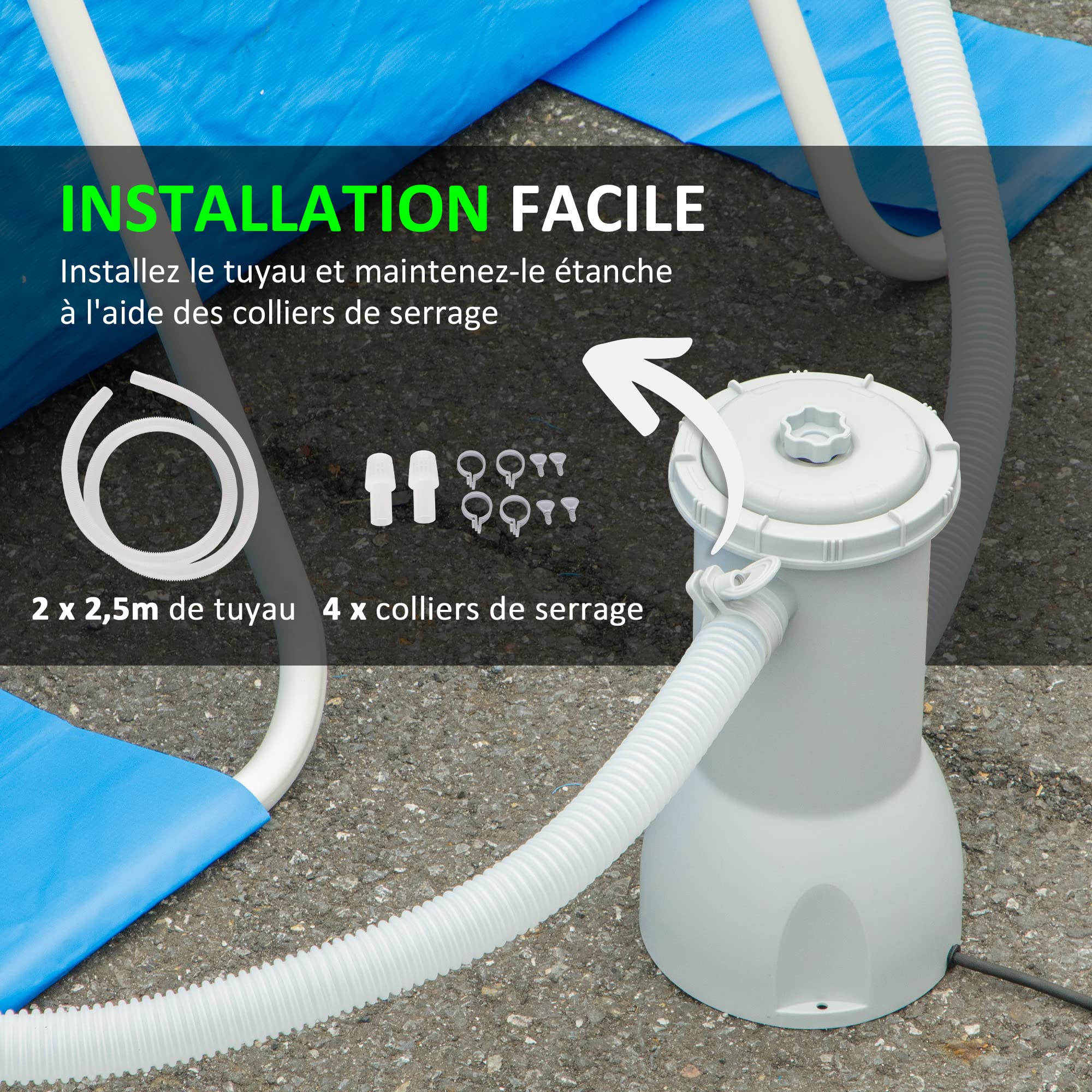 Outsunny Pompe de filtration épurateur à cartouche pour piscine hors sol 3785 L/h 90 W Blanc
