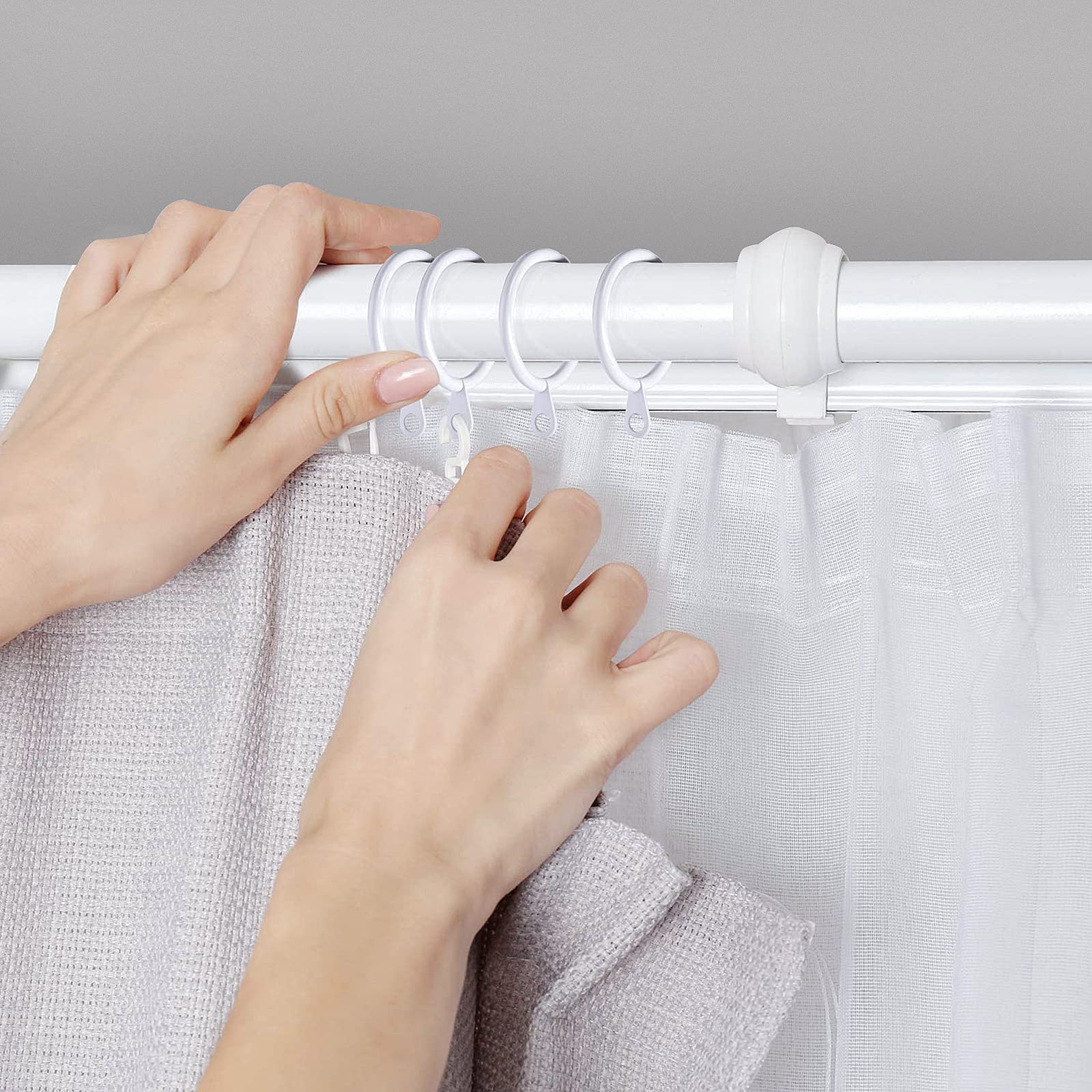 Set Anelli E Ganci Tende 32 Anelli E Ganci Per Tendaggi In Plastica Bianca - 40mm - Facile Installazione Montaggio Tende Facile E Silenzioso