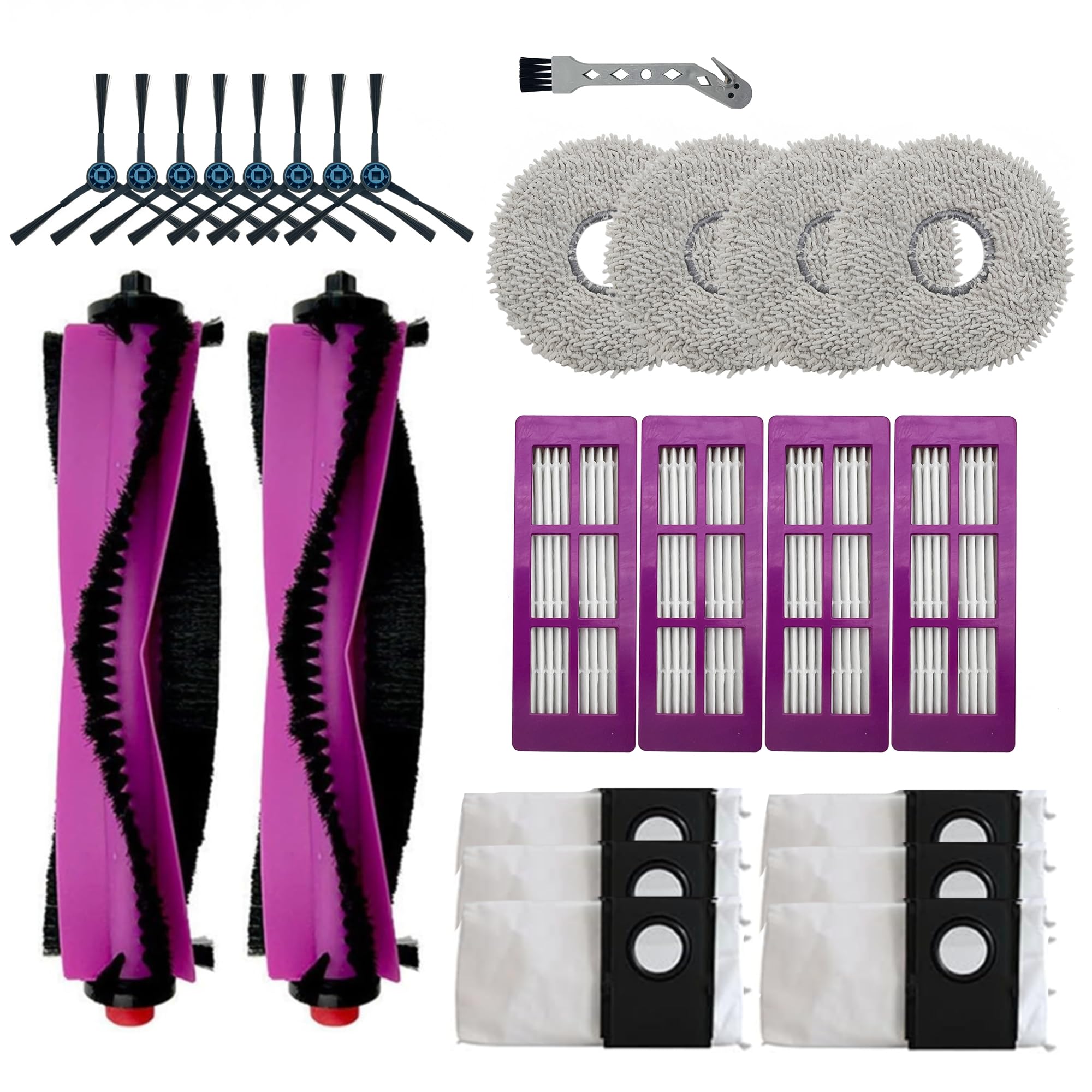 25-Pc Eureka J15 PRO Ultra (ONLY) Complete Care Kit - Replacement Parts for Eureka J15 PRO Ultra Robot Vacuum & Mop | Main/Side Brushes, Mop Pads,