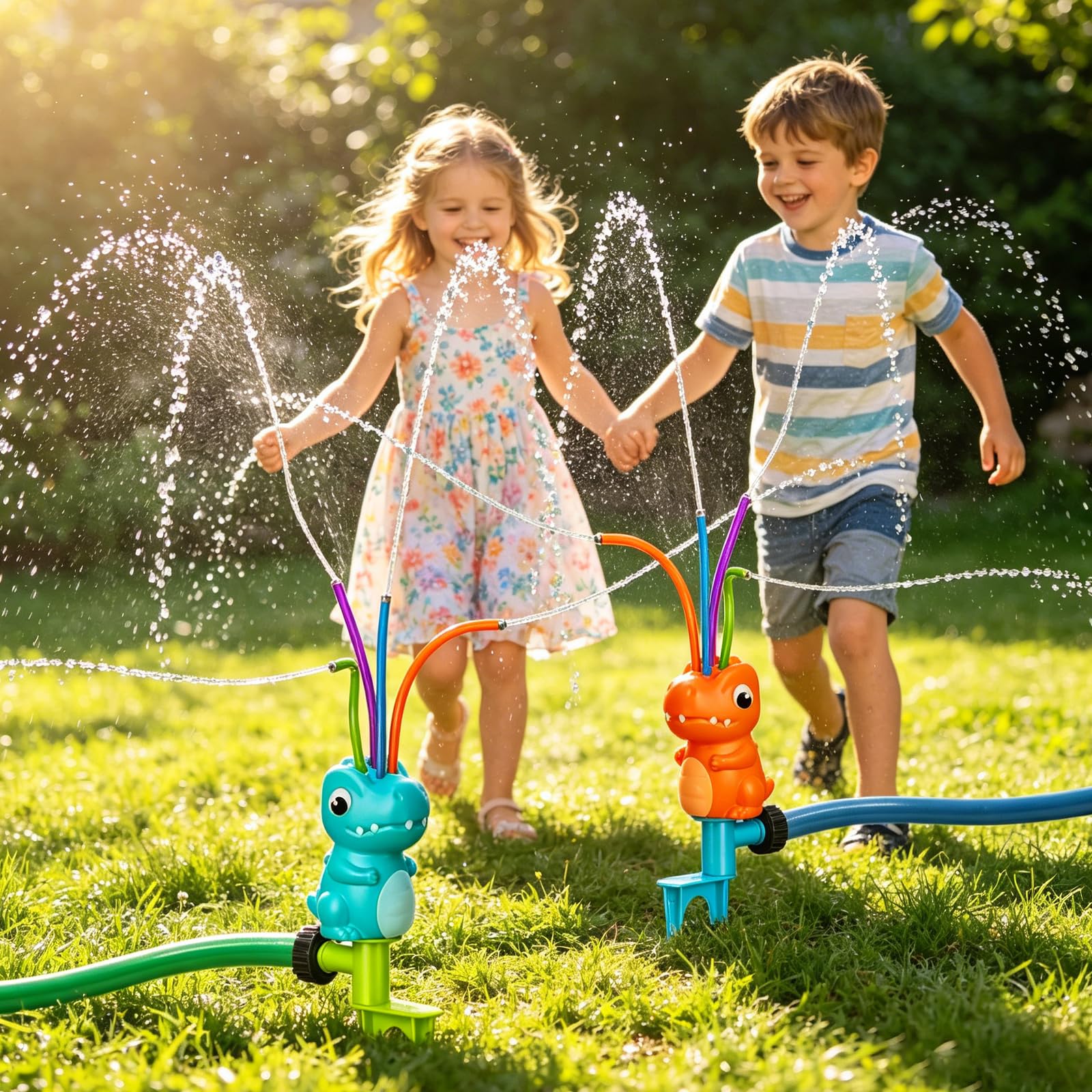 Water Sprinkler for Kids, Fire Hydrant Water Toy Hose Sprinkler Garden Spinning Sprinkler for Kid, Summer Outdoor Sprinkler Toys for Boy/Girls Gift 3-10 Years Old with Storage Bag (Blue Orange)