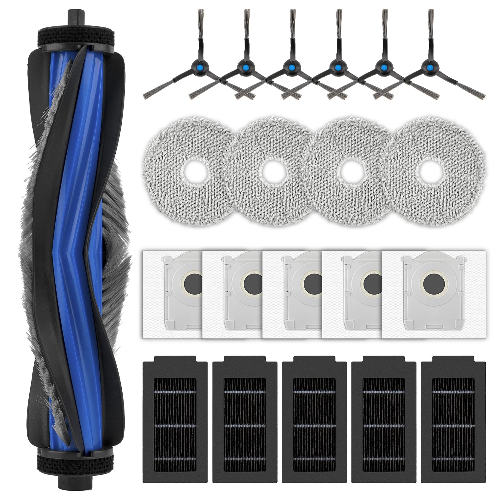(21 Pezzi) T50 Pro Omni Parti di Ricambio per Robot Aspirapolvere ECOVACS DEEBOT T50 Omni, 1 Spazzola a Rullo, 6 Spazzole Laterali, 5 Sacchetti Raccoglipolvere, 5 Filtri HEPA, 4 Panni per Mocio