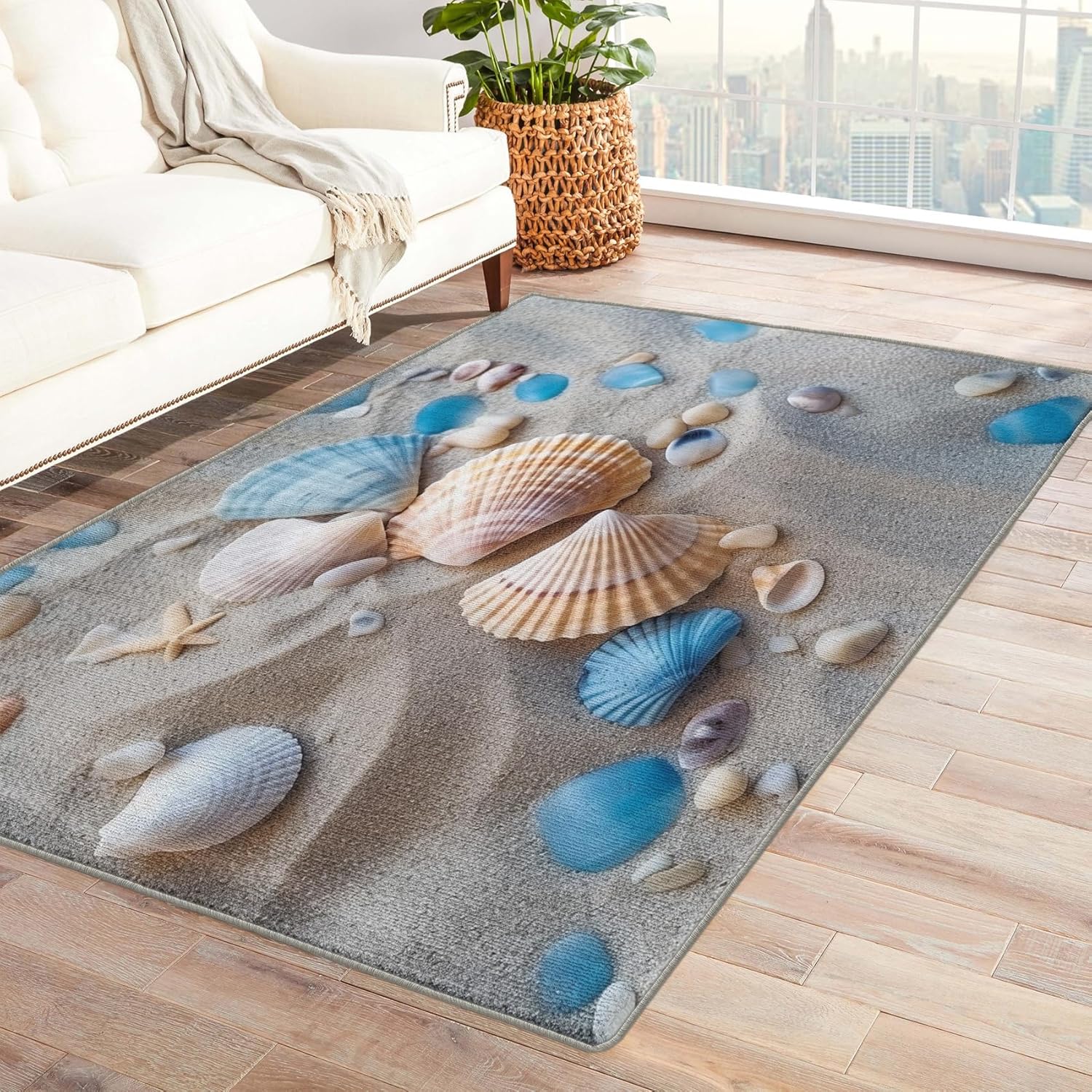 Beach Theme Rug & Home Decor 2x3 Rug, Seashell Rugs for
