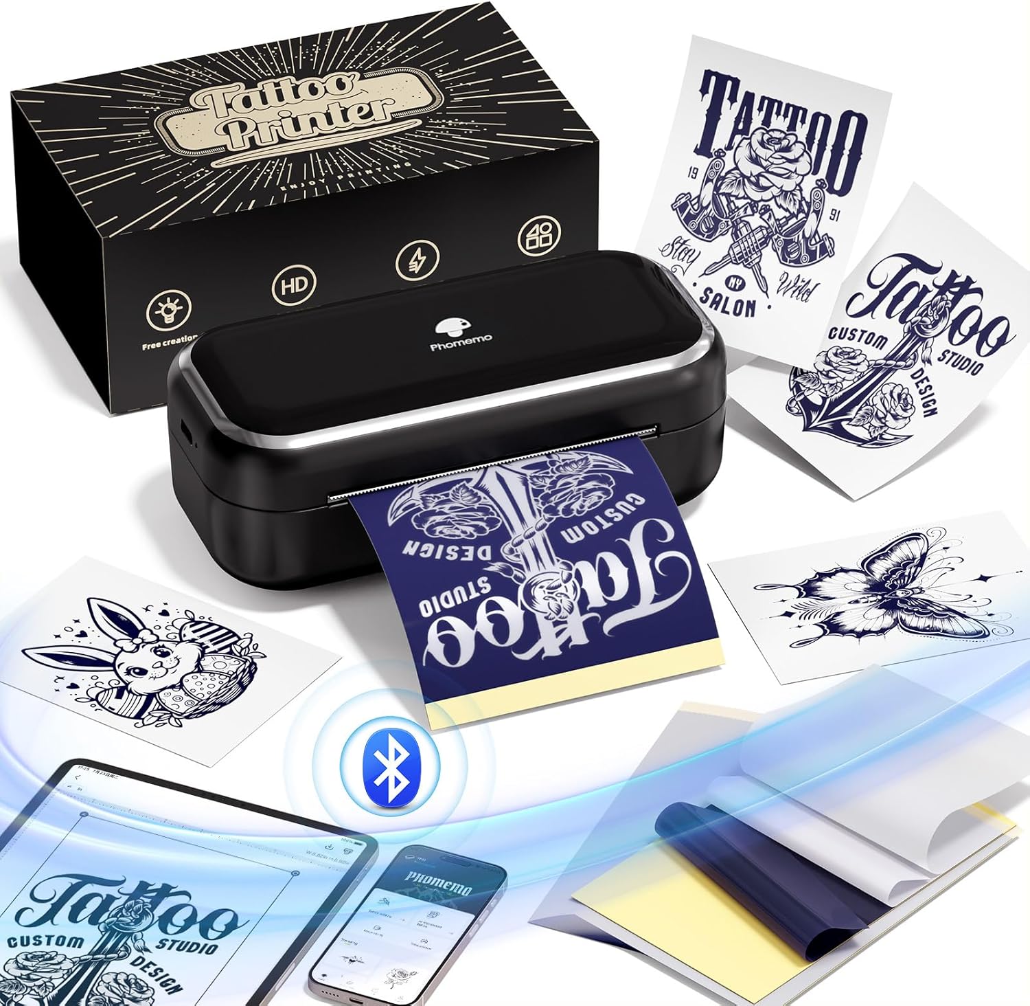 Phomemo Tattoo Stencil Printer with 30pcs Transfer Paper, 2026 Mini Tattoo Stencil Printer, AI Creative Bluetooth Tattoo Printer Machine Easy to Use for Tattoo Beginners, Enthusias, Artists