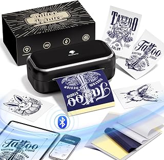 Tattoo Stencil Printer with 30pcs Transfer Paper, New Mini Tattoo Stencil Printer Temporary Tattoo Maker, Bluetooth Tattoo Printer Machine Easy to Use for Tattoo Beginners, Enthusias, Artists