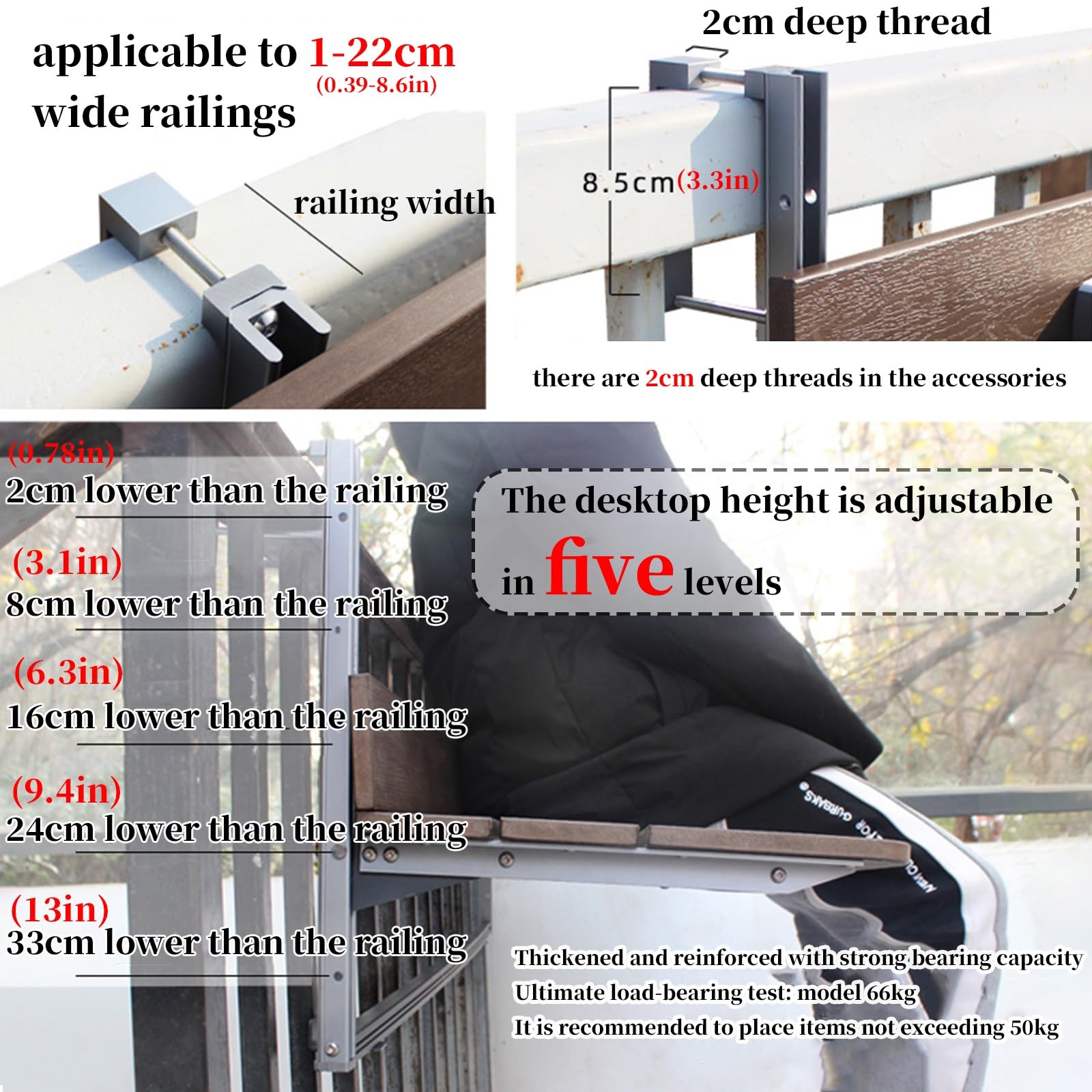 Tavolo pieghevole da balcone, forte capacità portante, impermeabile e resistente alle alte temperature, perfetto per patio, studio, tè e barbecue