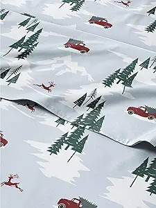 Full Christmas Pickup Trucks Sheet Set - Holiday Xmas Pattern Bedding Set - Deep Pockets - Snug Fit - 4 Piece - Wrinkle Free - Cozy Cooling Festive Winter - Holiday Sheets for Women, Men, Kids & Teens