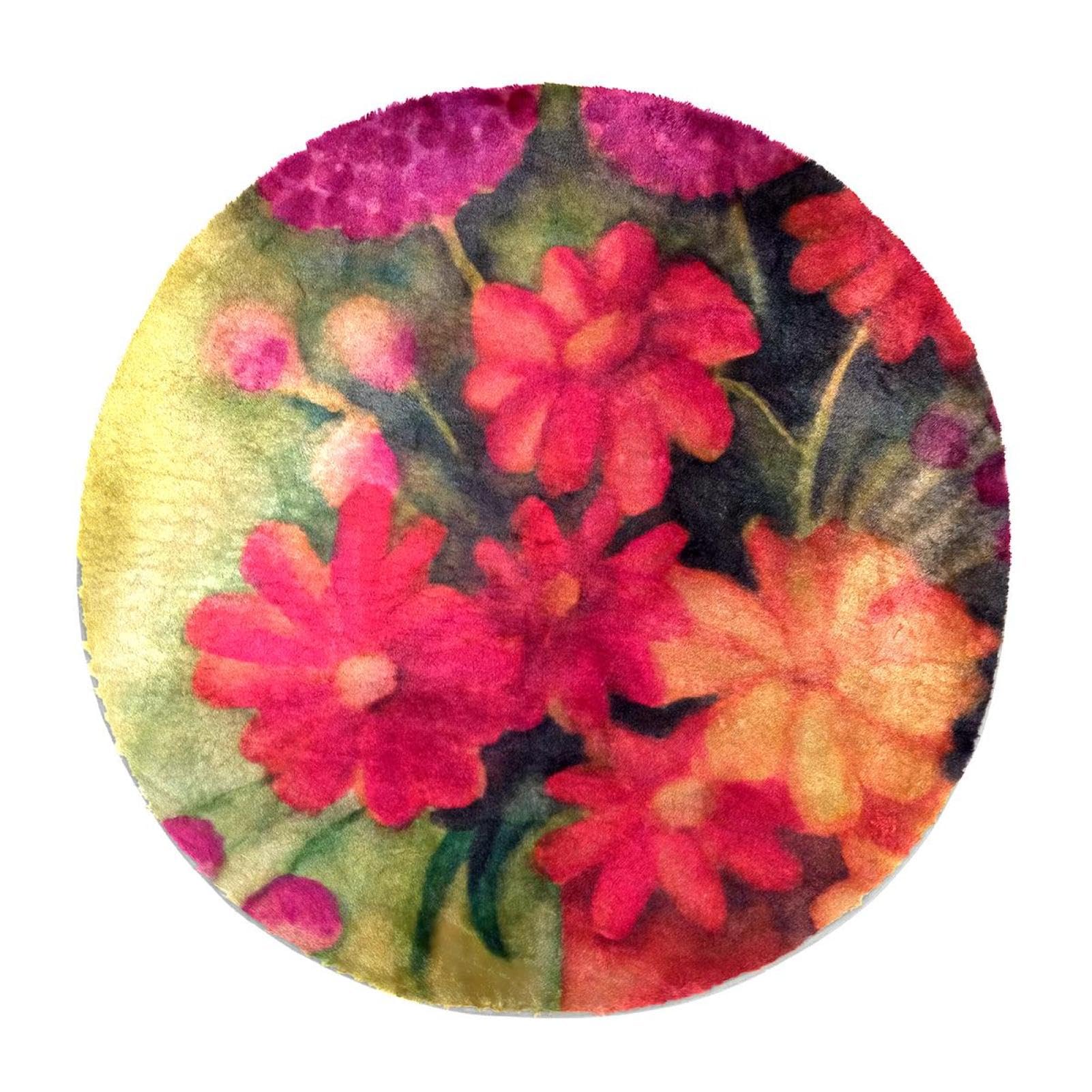 Tapis à poils longs denses géraniums et tulipes tapis rond 60cm
