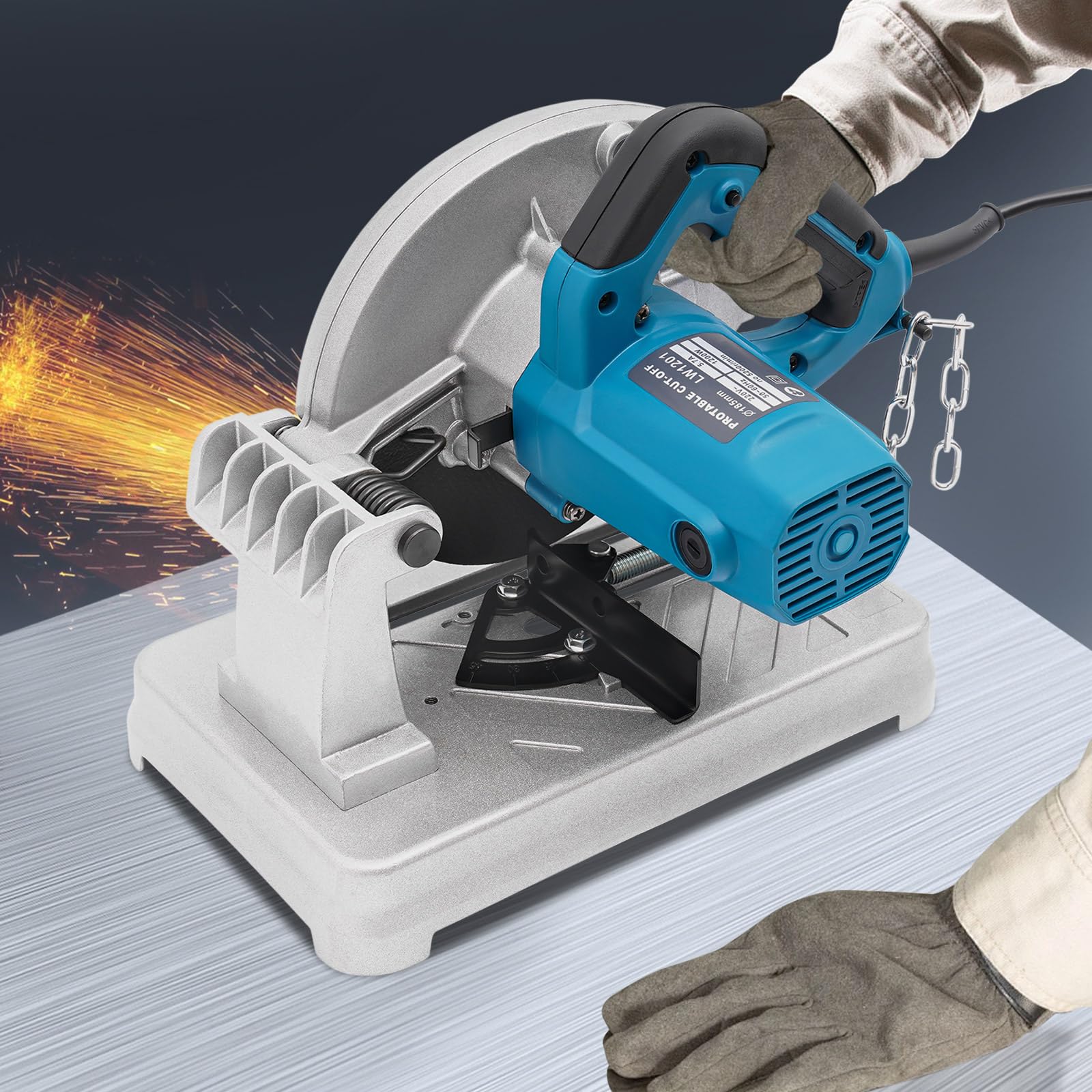 Scie à onglet en métal, 1200w 185mm Scie à onglet polyvalente avec câble Machine de découpe 5200 tr/min Scie à métaux polyvalente, coupe le bois, l'acier, l'aluminium