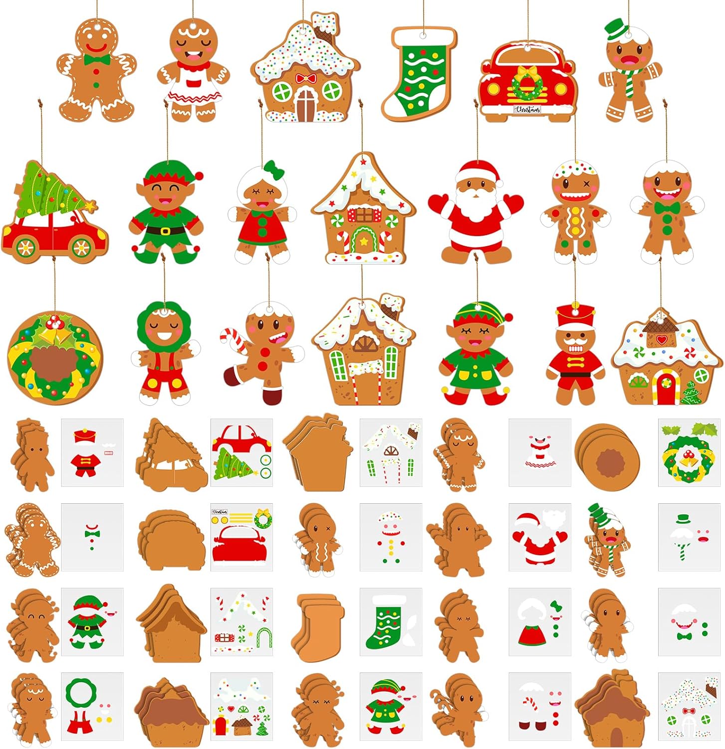 Cholemy 60 Packs Christmas Character Ornament Craft Kit for