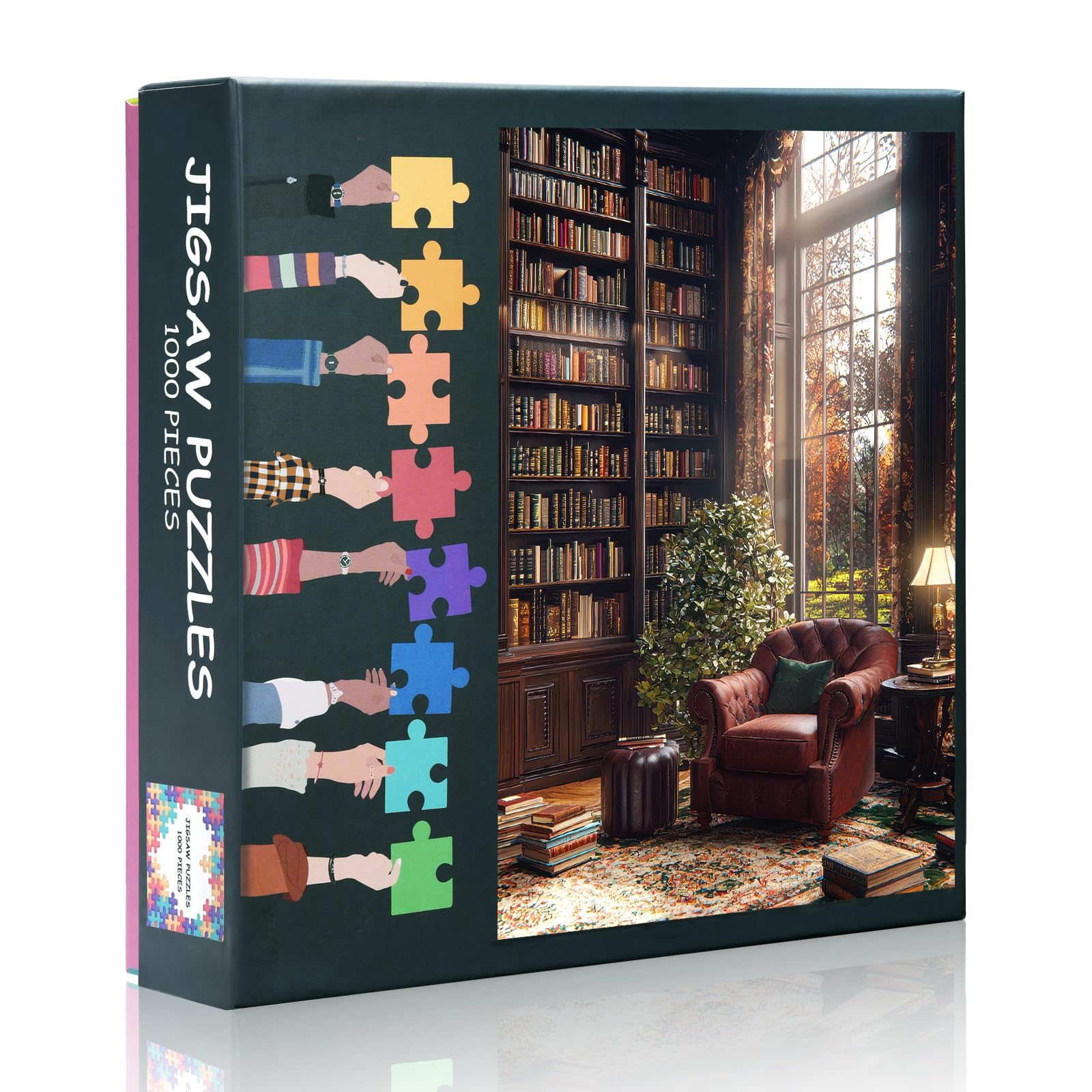1000 Piece Jigsaw Puzzle for Adults,Cozy Reading Nook with Leather Armchair and Large Bookcase Puzzle Impossible Hard Difficult Challenging Puzzles for Bibliophilia Gift 50x70cm