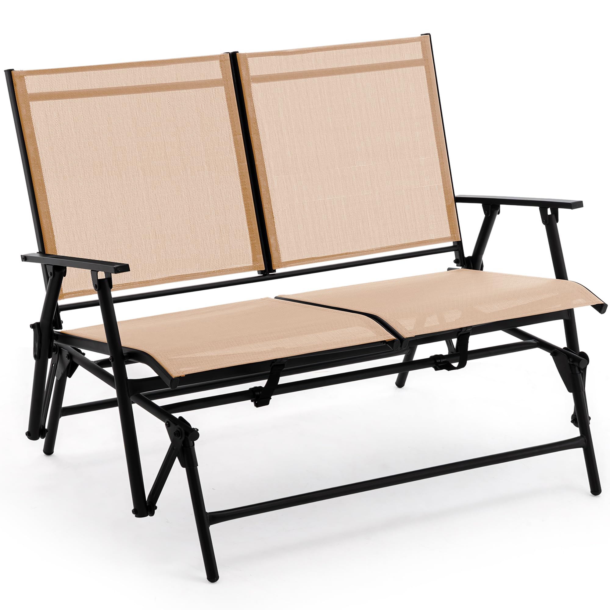 Zedachica 2-Person Outdoor Glider Bench No Assembly Required, Patio Glider Chair with Smooth Rocking, Outdoor Loveseat Glider, Steel Frame for Garden, Patio, Porch & Balcony(Loveseat, Beige)