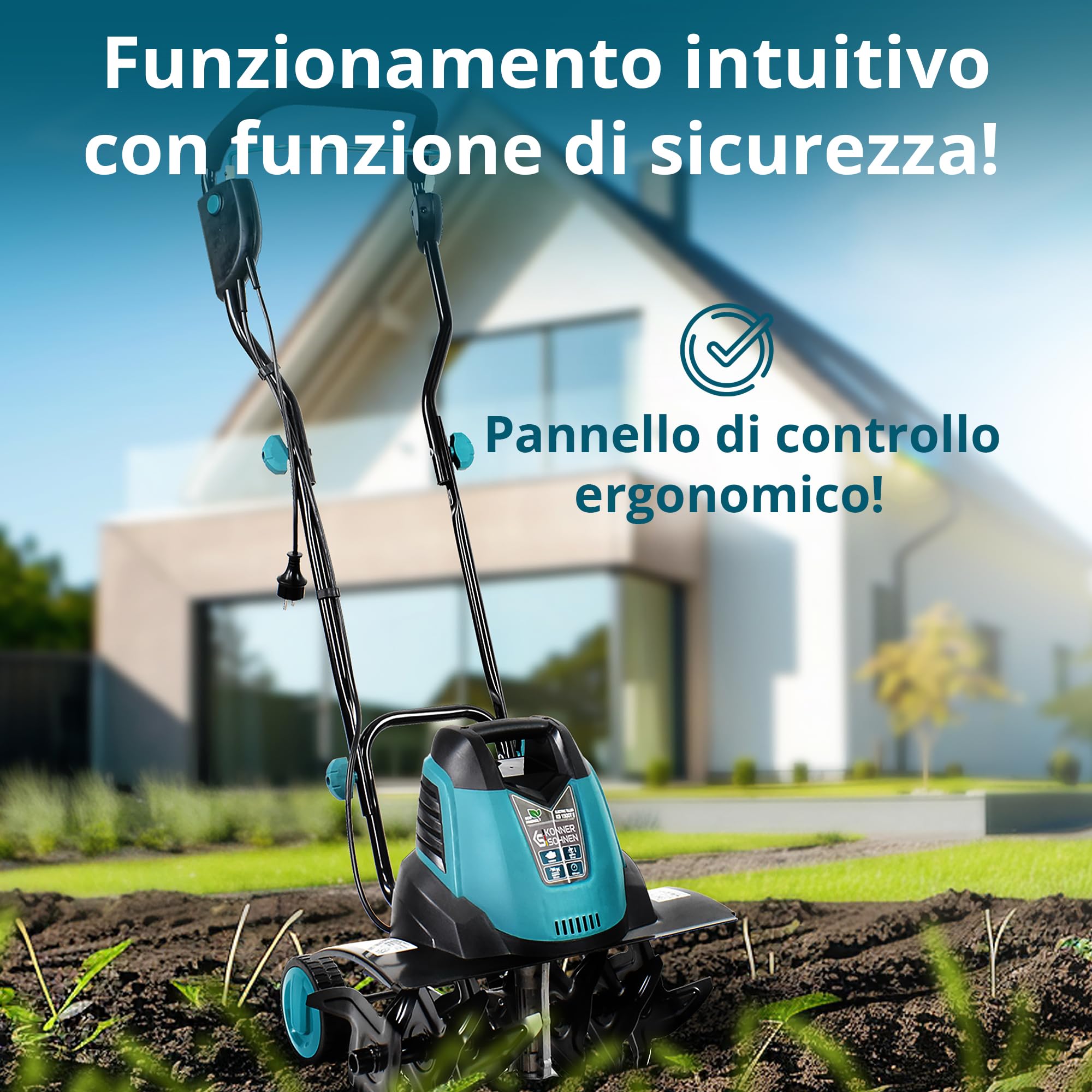 Könner & Söhnen KS 1500 T E - Piccone elettrico,in acciaio da 23 cm,testa regolabile,larghezza di lavoro 40 cm,profondità di lavoro 23 cm,1300 W,fresa da giardino per terreni in cortile