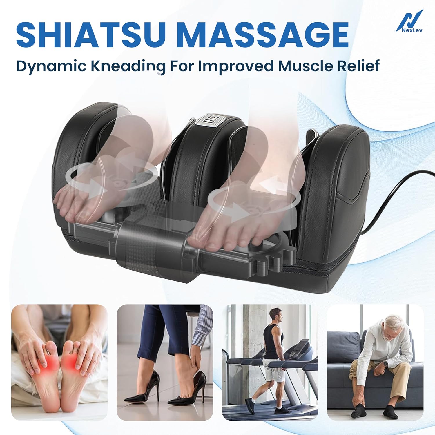 NexLev Electric 360° Shiatsu Foot Massager|Deep Kneading Function| Air Compression Massage| Heat Therapy| Pain Relief & Improved Blood Circulation For Leg & Calf | Auto Shut-Off | FM-01 NexLev Electric 360° Shiatsu Foot Massager|Deep Kneading Function| Air Compression Massage| Heat Therapy| Pain Relief & Improved Blood Circulation For Leg & Calf | Auto Shut-Off | FM-01