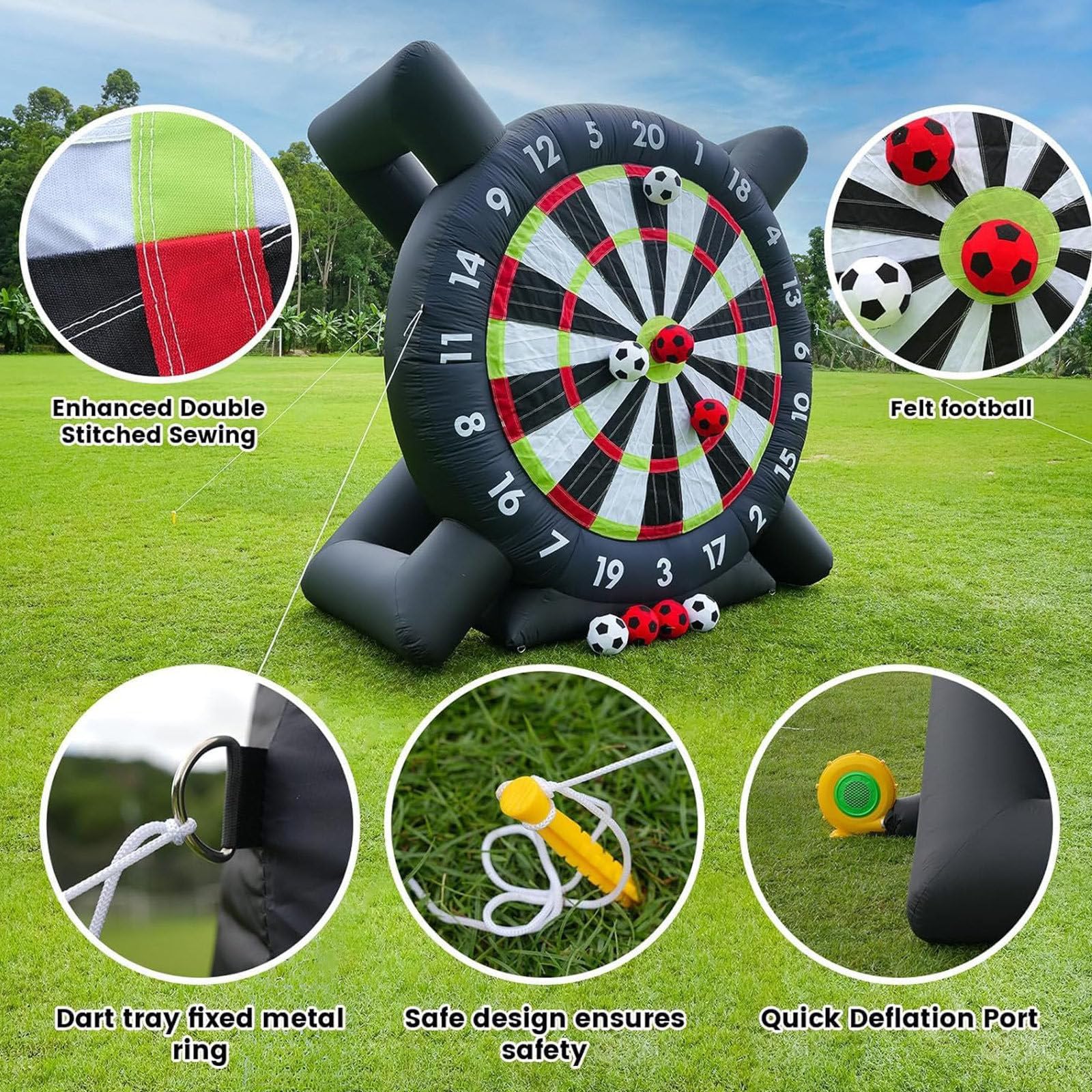 Juego de mesa de dardos de fútbol inflable, diana gigante para diversión al aire libre, incluye 8 pelotas de fútbol y soplador para entrenamiento portátil