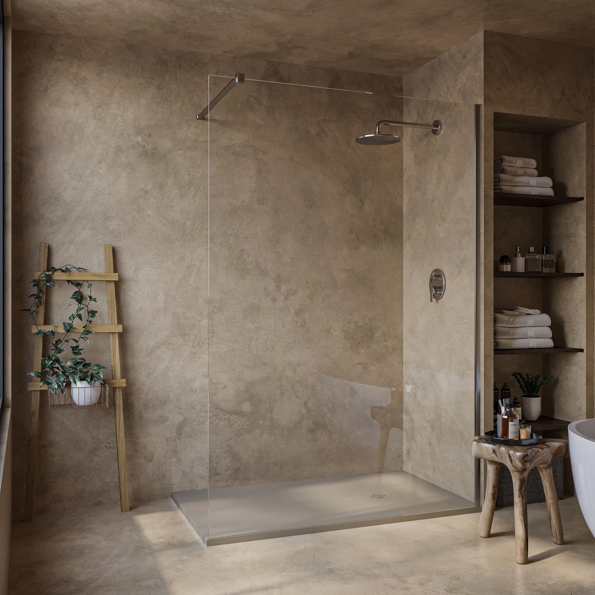 SoulHome Plato de Ducha Resina 60x60 Moka - Rejilla Mismo Color | Antideslizante C3, Extraplano, Resina y carga mineral, Textura Liso Piedra, Antibacteriano, Gel-coat, Incluye válvula desagüe