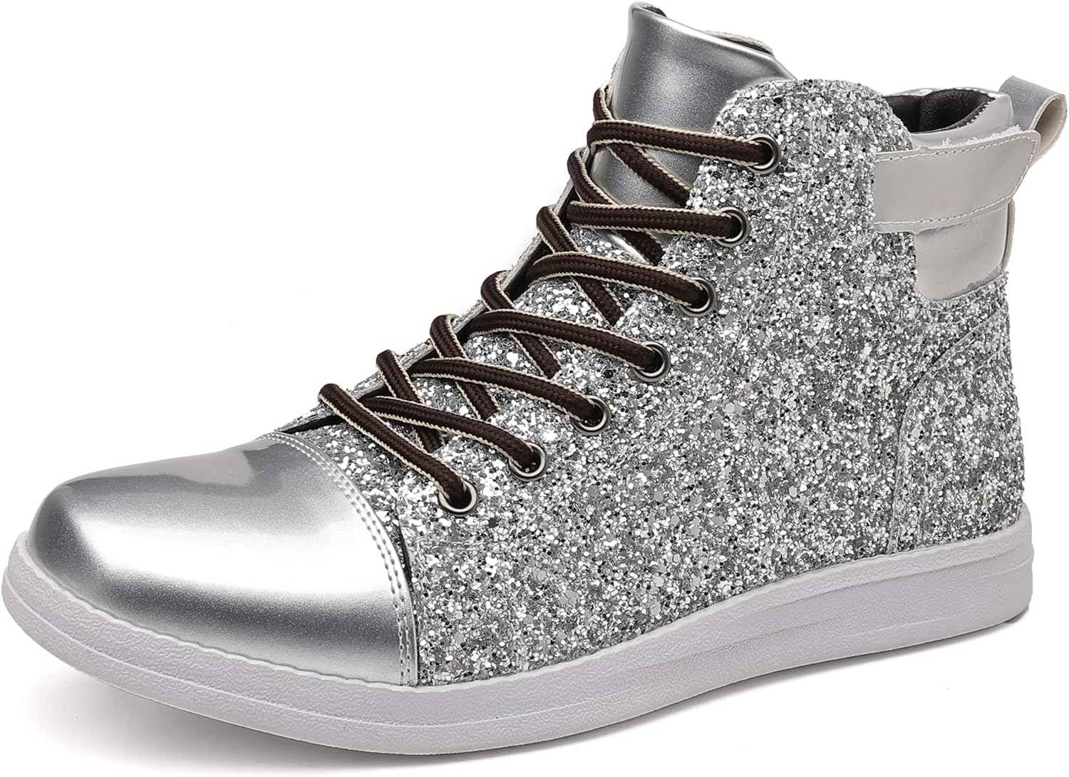 Trsorini Mens Glitter Shoes Sparkly High-top Sneakers Bling Sequin Shiny Men Lace-up Shoes