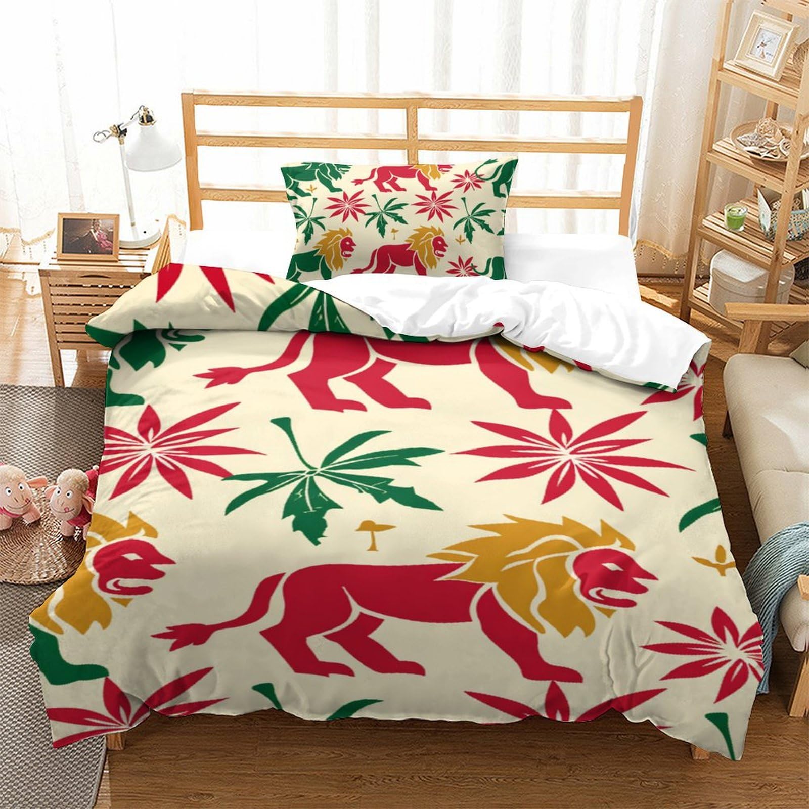 Linge de lit lion premium 135x200cm en microfibre super douce à effet visuel 3D saisissant
