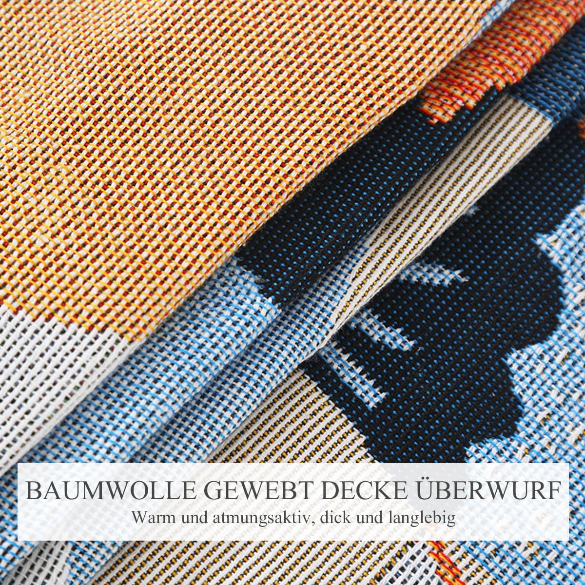 LumiSyne Doppelseitige Baumwolle Gewebt Decke Überwurf Mit Quaste Dschungel Böhmische Stil Wandteppich Kuscheldecke Dekorative Decke Für Bett Couch Sessel Camping Decken Tischdecke Teppich 160x130cm