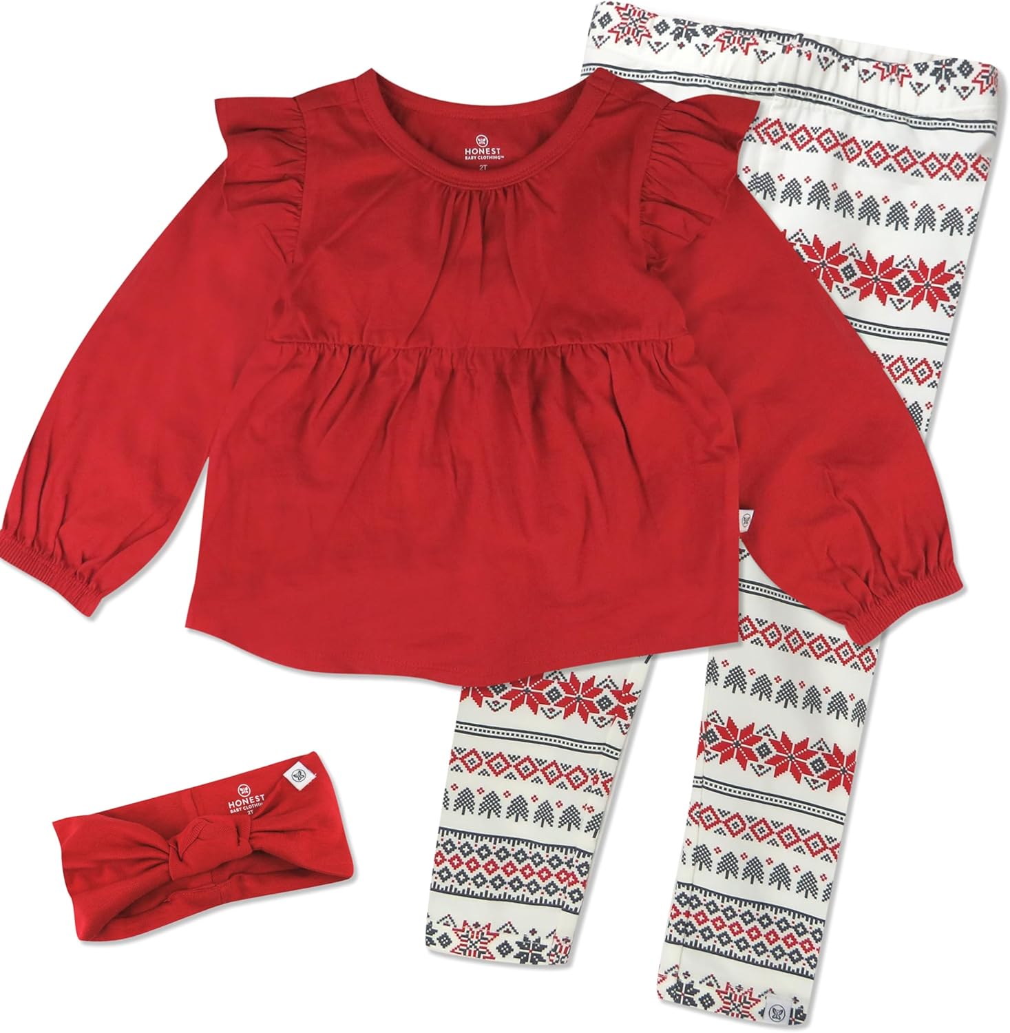 HonestBaby baby-girls Long Sleeve Top, Legging and Headband Set 100% Organic Cotton for Baby and Toddler Girls