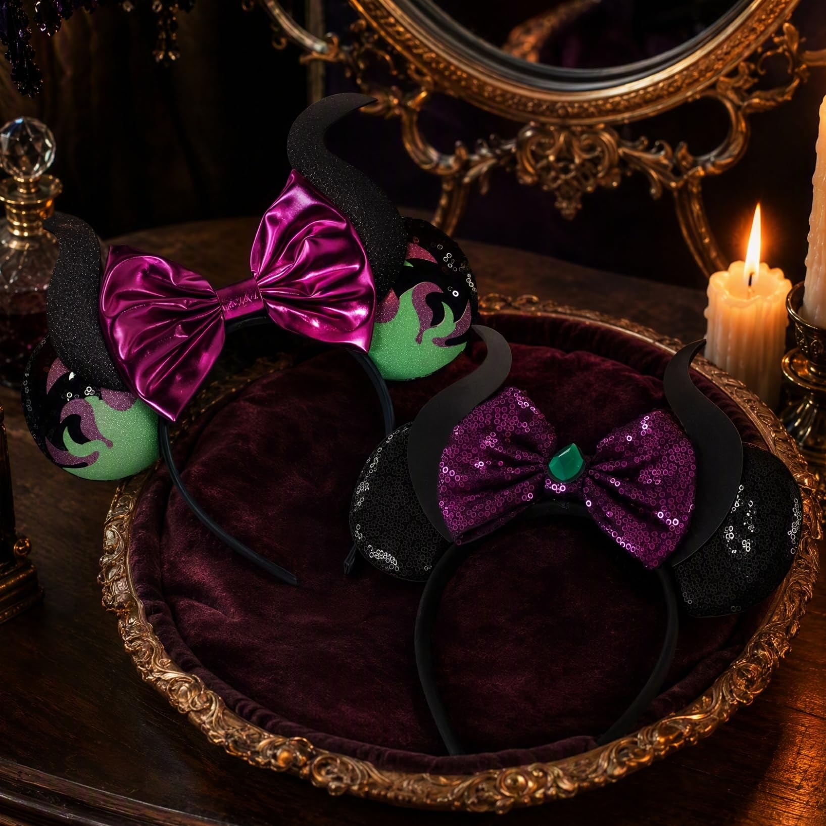 2 Pack Gothic Bow Halloween Headband Horn Ears Costume Headband for Party