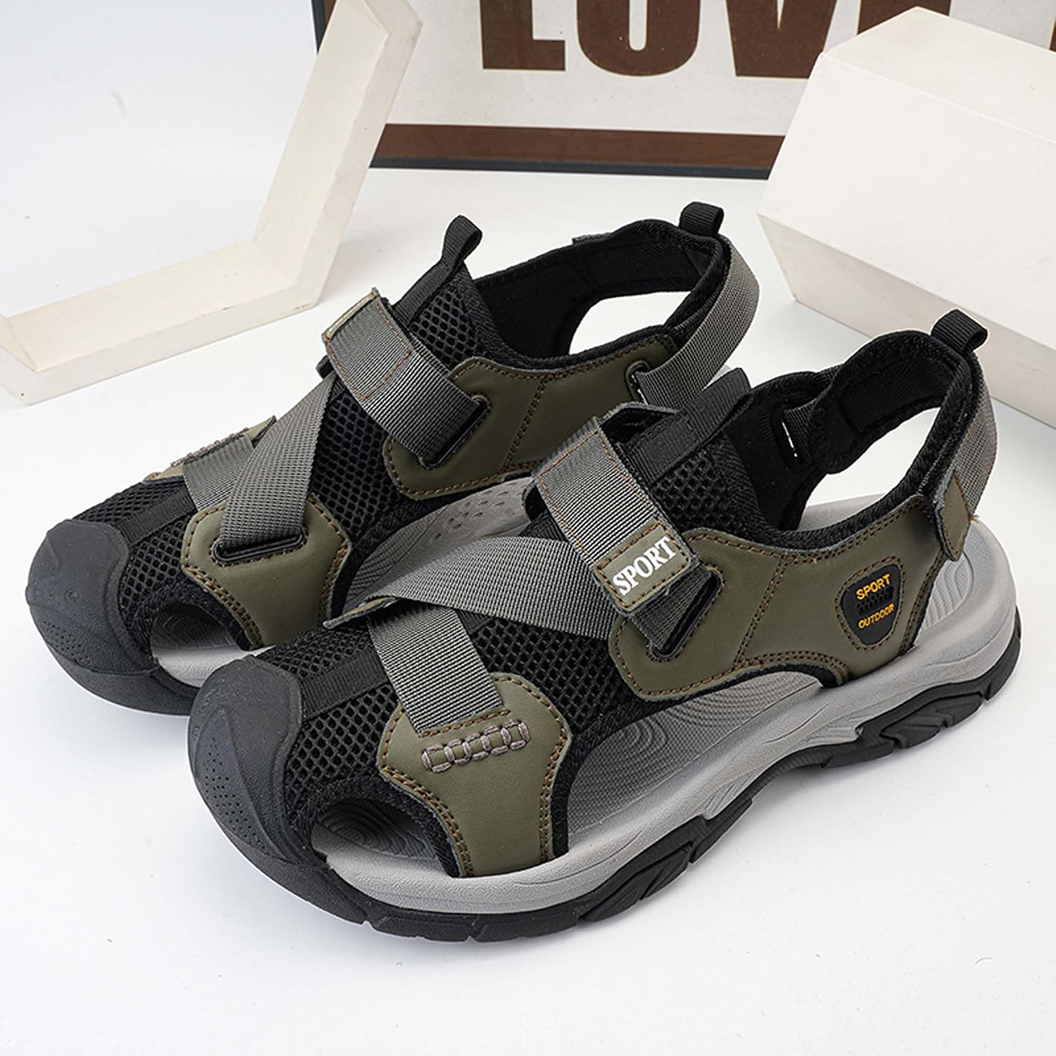 Mens Closed Toe Sandals Casual Sport Sandals Handmade Sandals Outdoor Walking Driving Adjustable Sandals Non-Slip Beach Shoes,Men's Sandals Large Size - 5-14 US Sizes