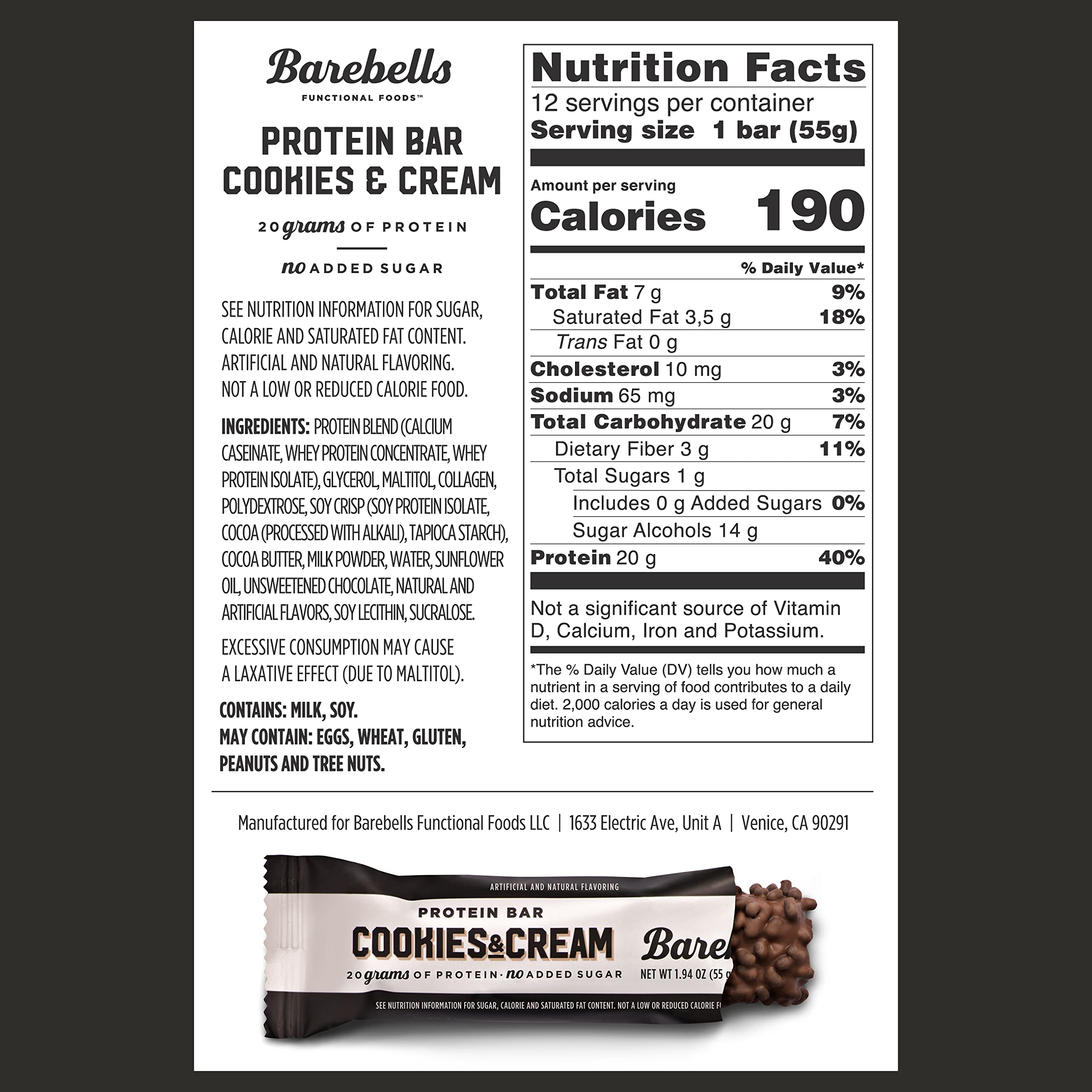 Barebells Protein Bars Cookies & Cream 12 Count, 1.9oz